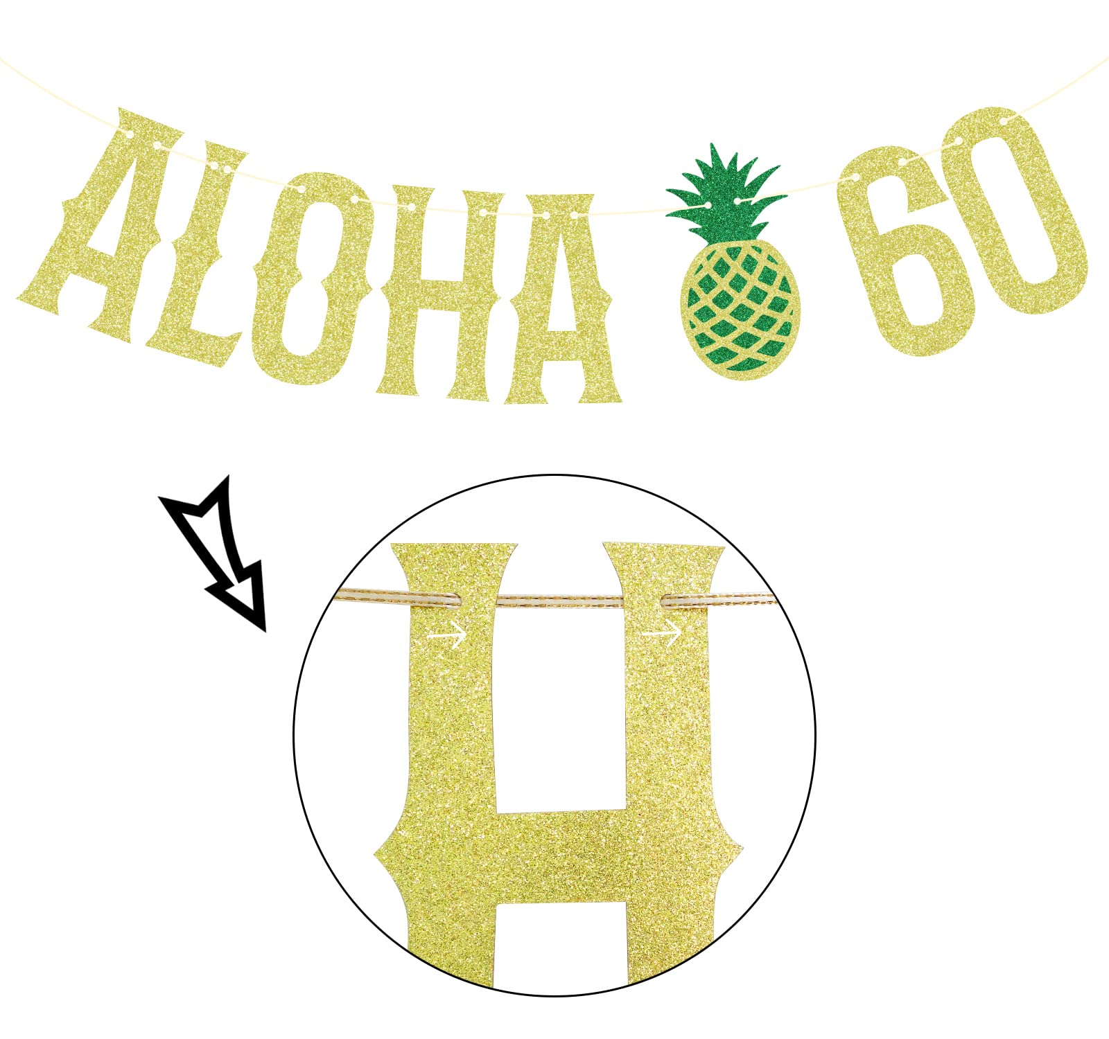 Aloha 60 Banner - Hawaiian Luau Party Decorations with Gold Glitter - Tropical Summer Beach & Pool Party Supplies - Perfect for 60th Birthday Celebrations, Themed Events & Hawaiian Luau Parties