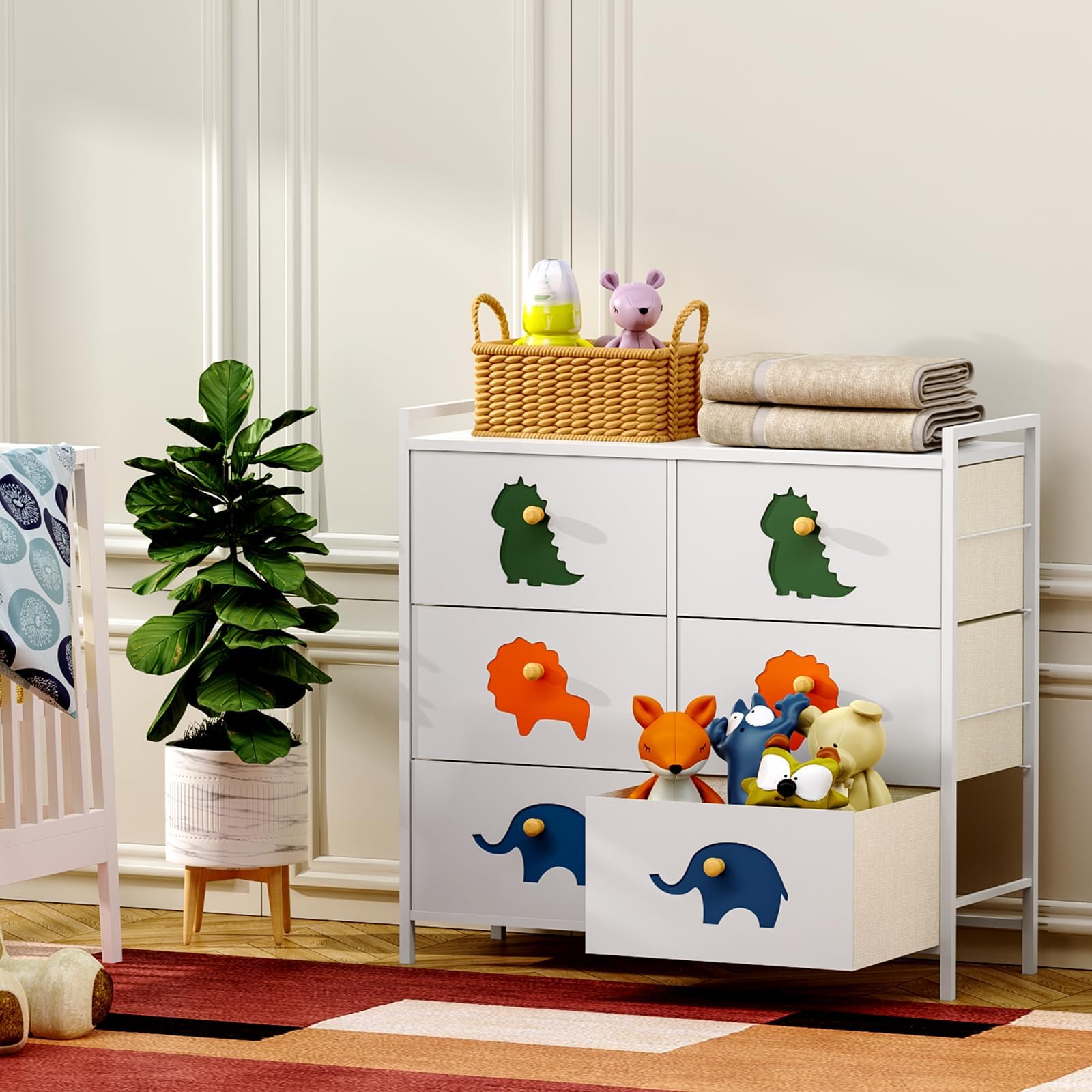FRAPOW 6-Drawer Kids Dresser with Wood Top & Metal Frame - Baby Dresser Organizer for Nursery, Toddler Room, Closet & Small Spaces - Perfect for Storing Clothes, Toys & Baby Essentials
