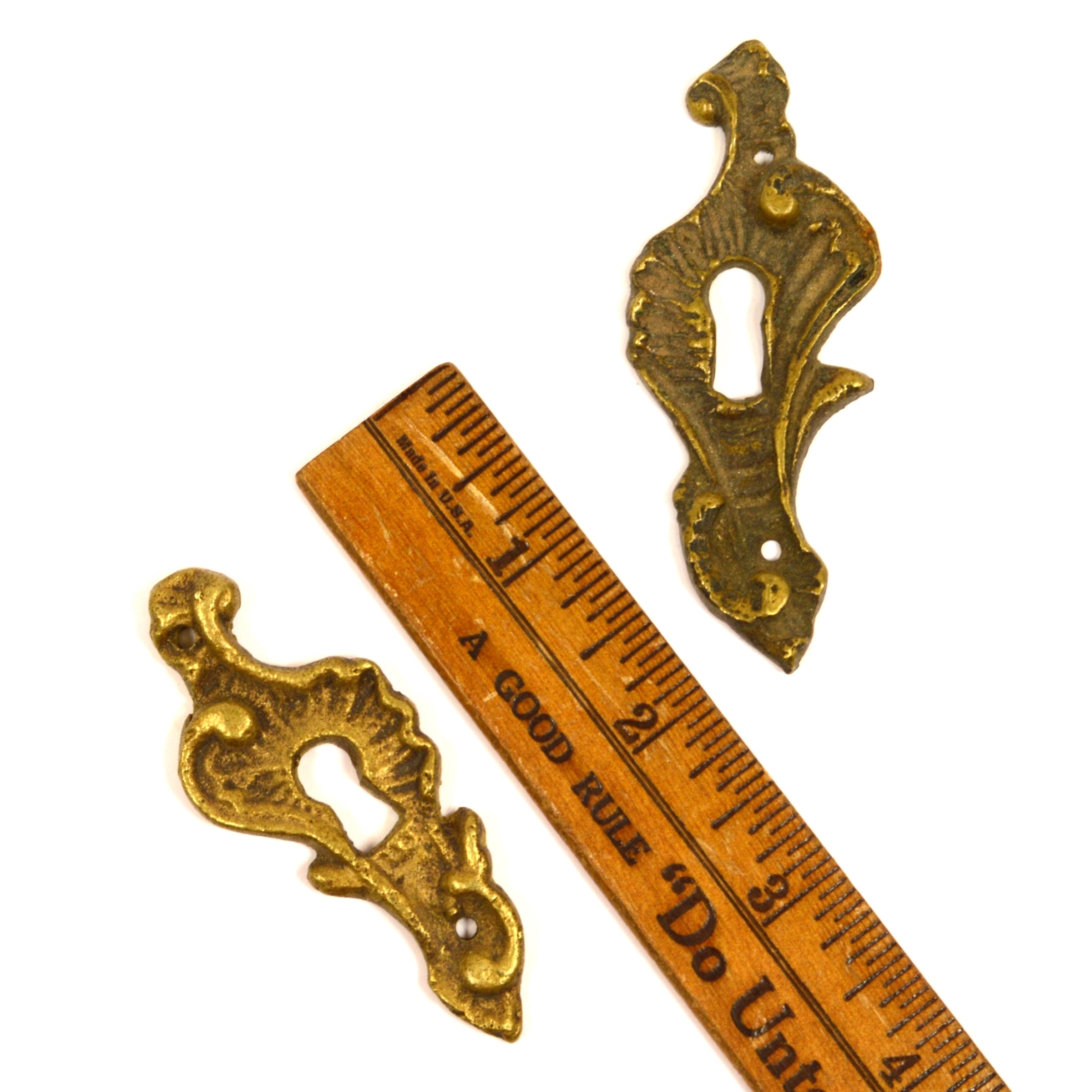 Antique Brass/Bronze Escutcheon - Lot of 2 Matching Keyhole Covers with Patina Finish - Vintage Door Hardware for Restoration Projects & Home Decor