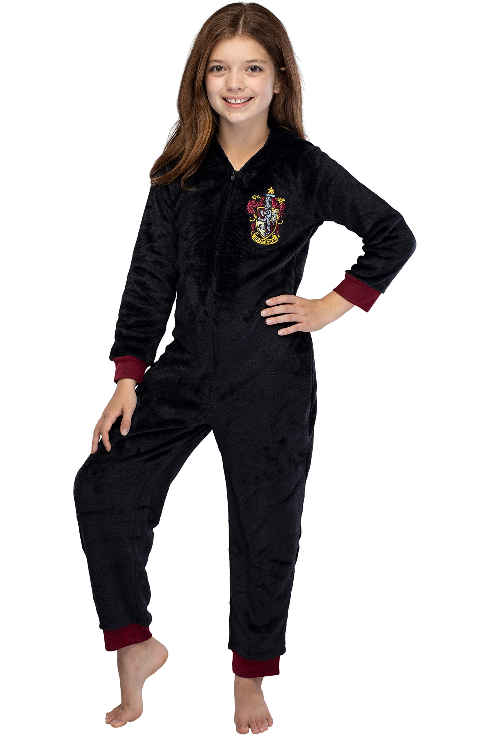Harry Potter Unisex Kids Hooded Pajama Union Suit - Gryffindor, Slytherin, Ravenclaw & Hufflepuff 4 Houses - Soft Fleece Onesie for Boys & Girls - Perfect for Halloween Costumes, Christmas Gifts & Cozy Family Movie Nights