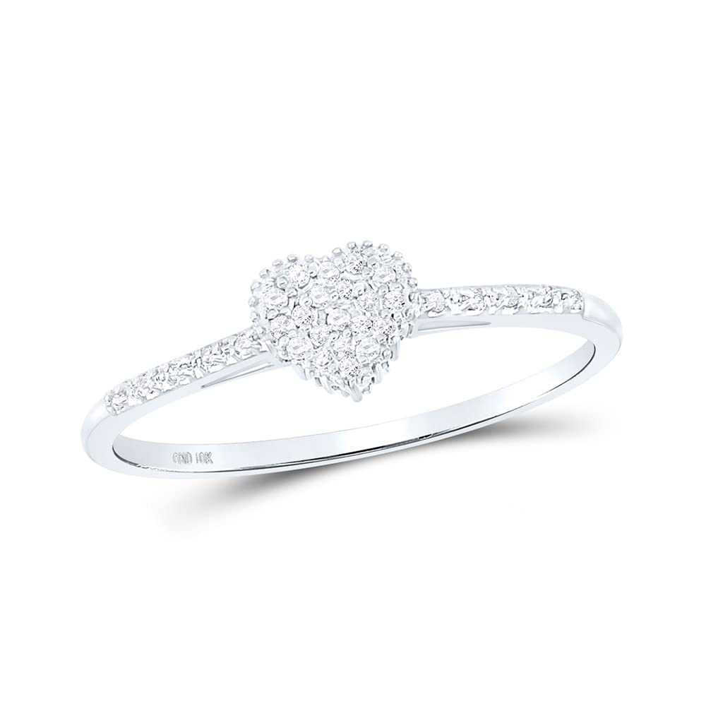 10K White Gold Women's Round Diamond Slender Heart Ring - 1/20 CTTW, Elegant Valentine's Day Gift, Anniversary Jewelry, Romantic Proposal Ring for Her