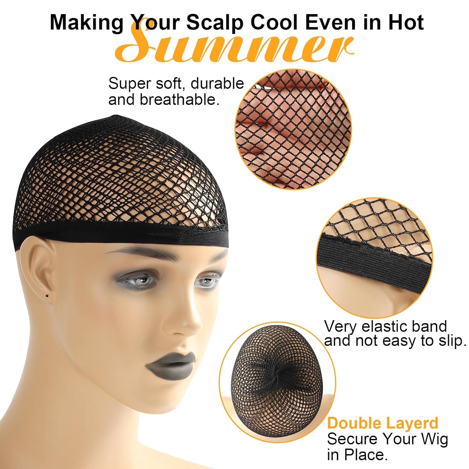 BAERFIT Women's Breathable Mesh Wig Cap for Long Hair - 2 Pack Black Fishnet Snood Hair Net for Weaving & Styling - Perfect for Wig Making, Cosplay, and Daily Hair Protection