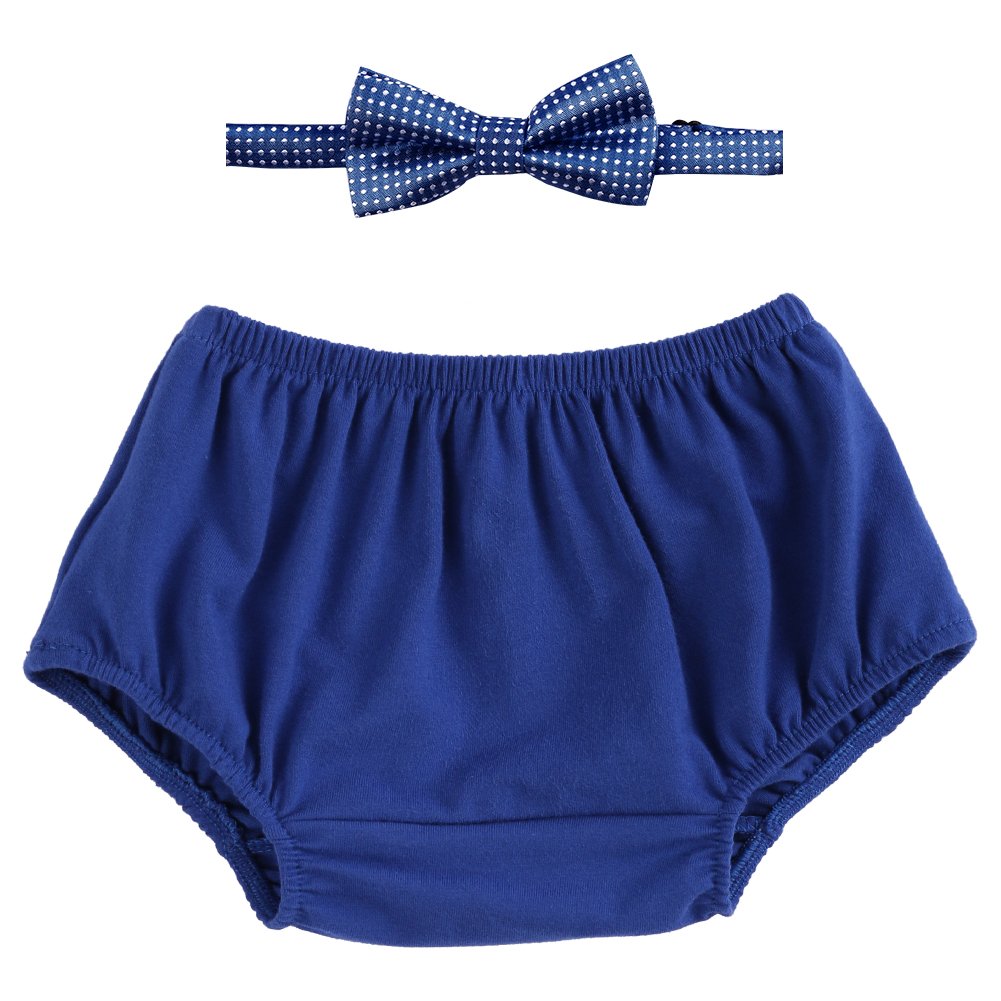 IDOPIP Baby Boys Cake Smash Outfit Set - 2PCS Diaper Cover & Bow Tie for 1st & 2nd Birthday Photo Shoot (3-24 Months, Royal Blue) | Perfect for Birthday Parties, Cake Smash Photos & Special Occasions