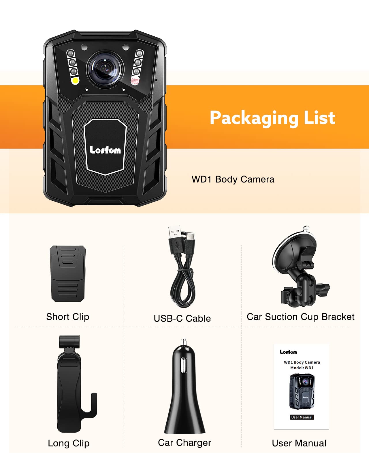 WD1 128GB Police Body Camera with Audio Recording & 1080P HD Video - Infrared Night Vision, Dash Cam for Cars with Suction Cup Mount - 2-in-1 Wearable Camera for Law Enforcement, Security Patrols, Pet Monitoring & Travel Adventures | Perfect for Night Shifts, Road Trips & Home Security