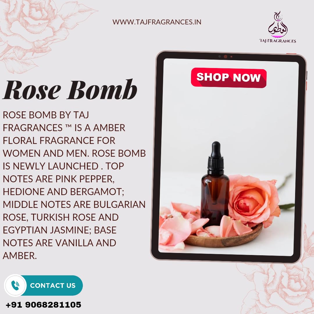 Taj Fragrances Set of 4 Premium Attars (3ML Each) - Rose Bomb, Musk Rose, Rose Vanilla & Rose Wardia | Long-Lasting Perfume Oils for Daily Wear, Special Occasions & Gift Giving