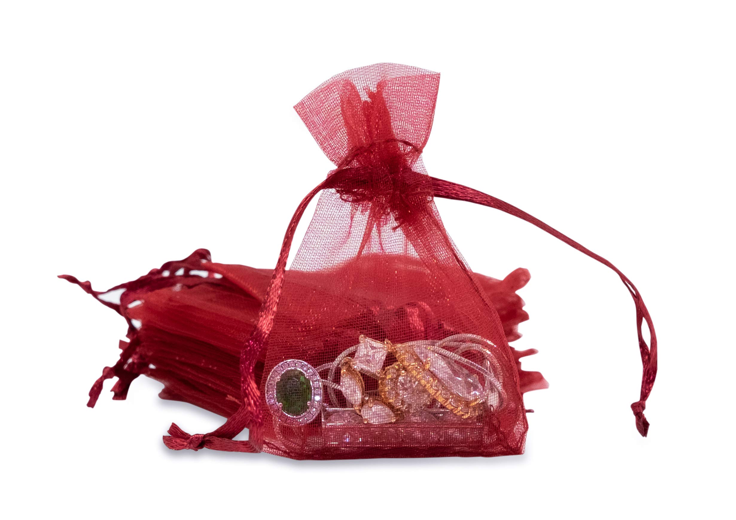 100-Pack Maroon Sheer Organza Drawstring Gift Bags 2x2.75