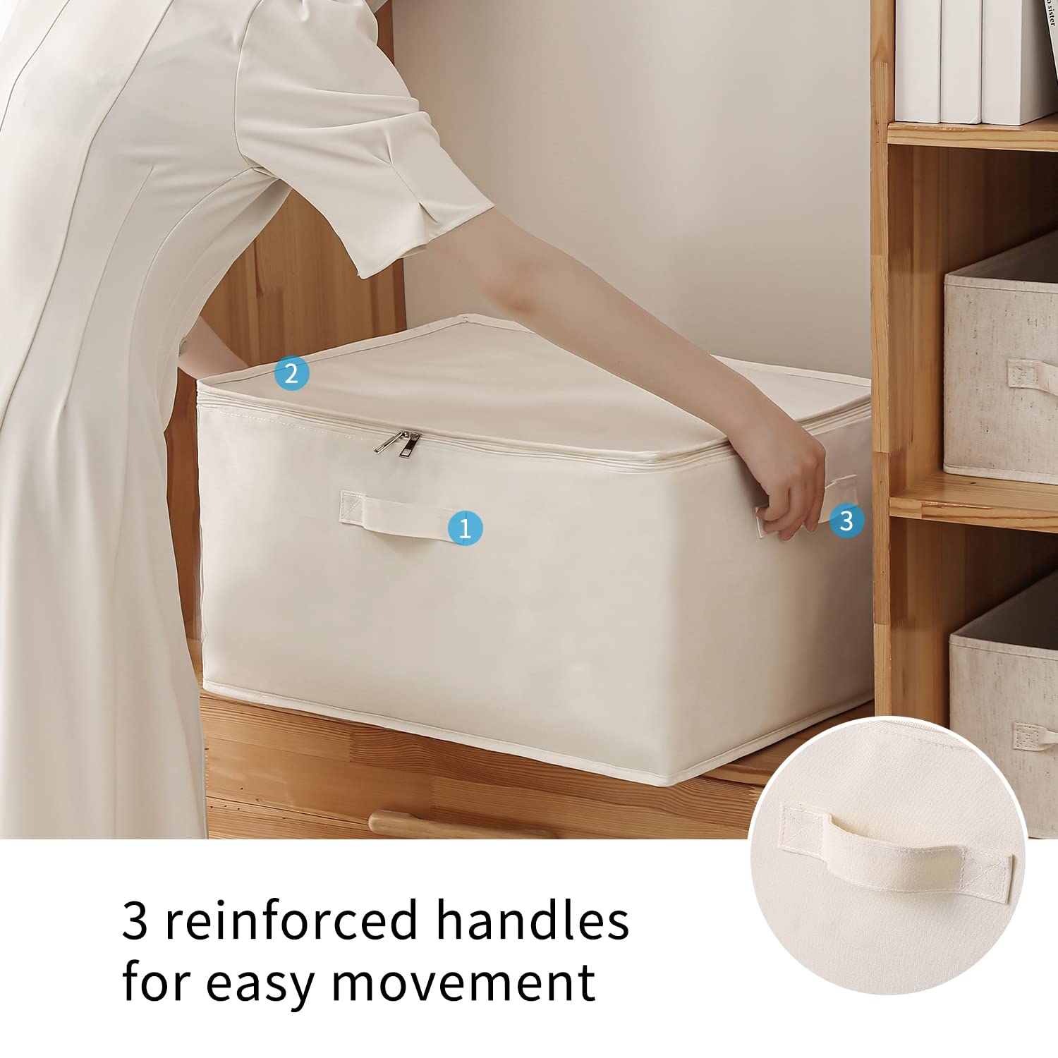 Vailando 4 Pack Large Canvas Storage Bags - Breathable Closet Organizer for Blankets, Comforters, Sweaters & Clothes with Dual Zipper & 3 Handles | Perfect for Seasonal Storage, Travel & Home Organization