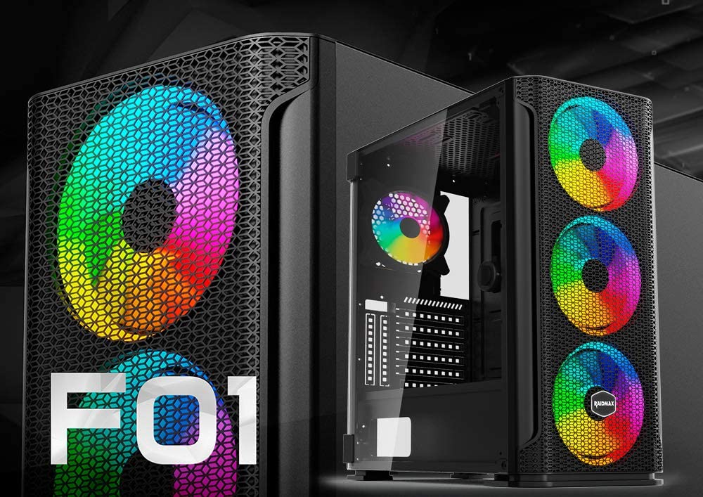 Raidmax ATX Mid Tower Gaming PC Case with 4 ARGB Fans, USB 3.0, Tempered Glass & Mesh Panel - High Airflow RGB Computer Case for Gaming & Workstation Builds (Black) - Perfect for Esports, Streaming & Content Creation