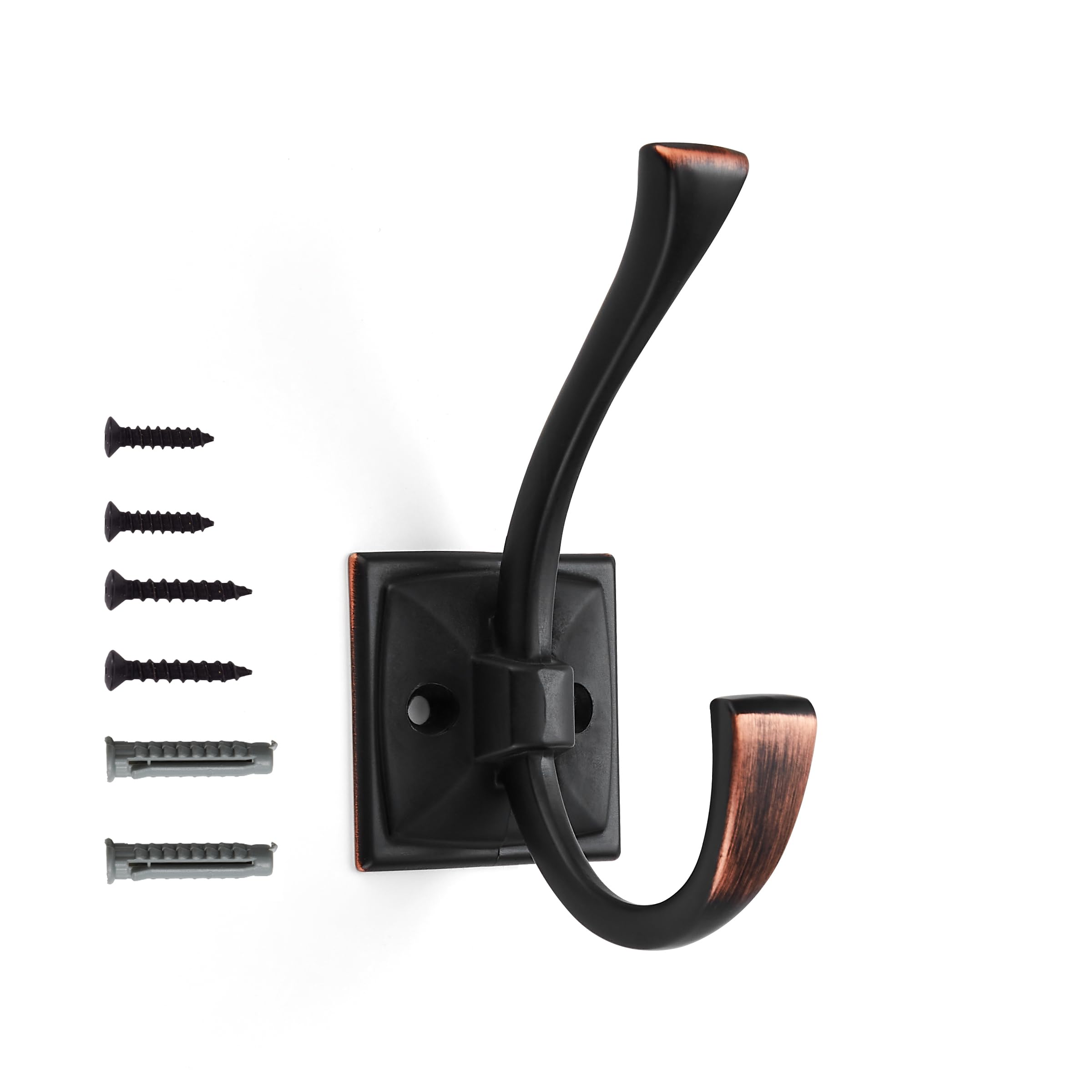 5-Pack Double Oil Rubbed Bronze Wall Hooks - Heavy Duty Coat Hooks for Hanging Robes, Towels, Keys & Bags - Rust-Resistant Wall Mounted Hooks with Screws (Perfect for Entryway, Bathroom & Bedroom Organization)