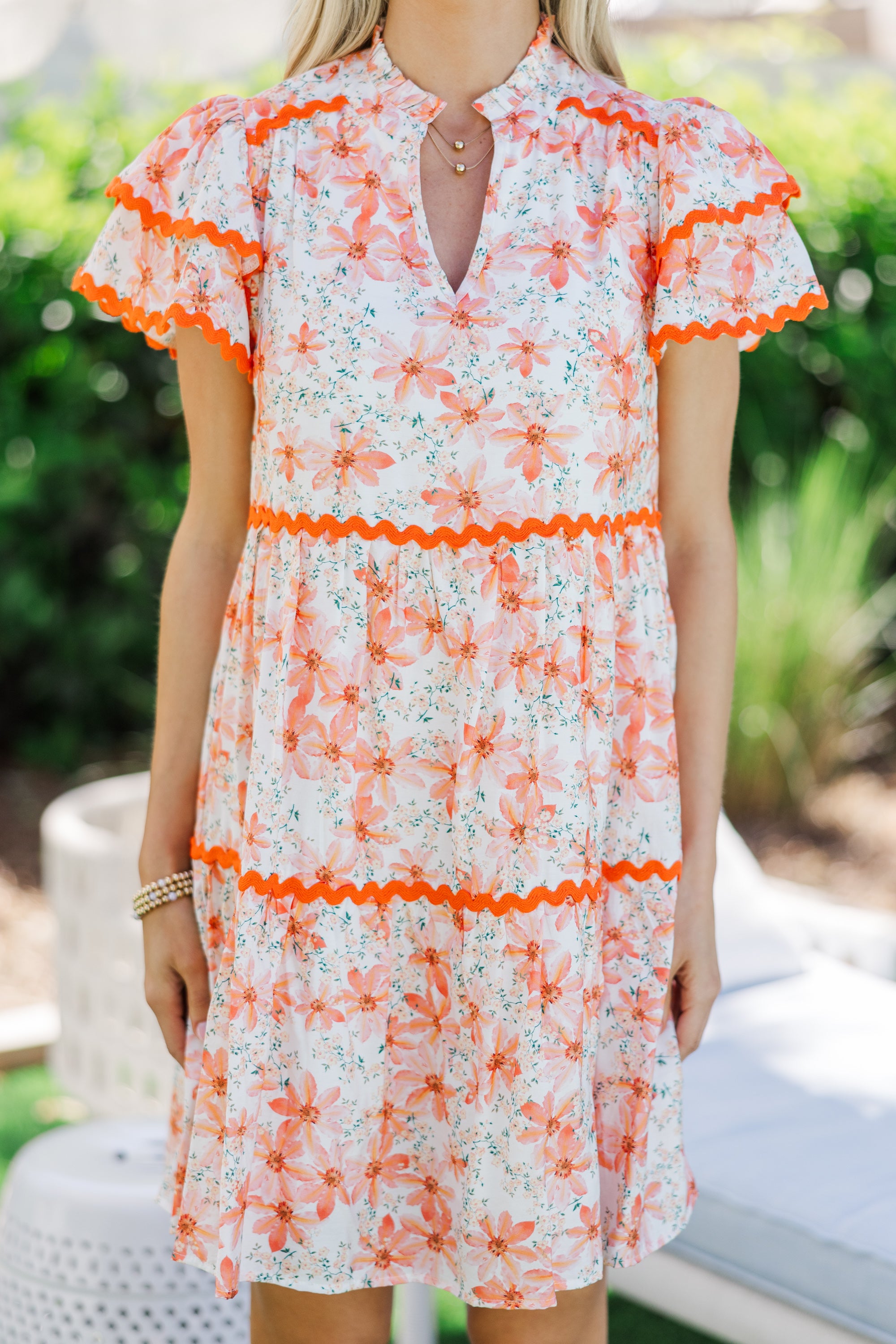Orange Ditsy Floral Babydoll Dress - Women's Summer Casual Mini Dress for Beach, Party & Date Night