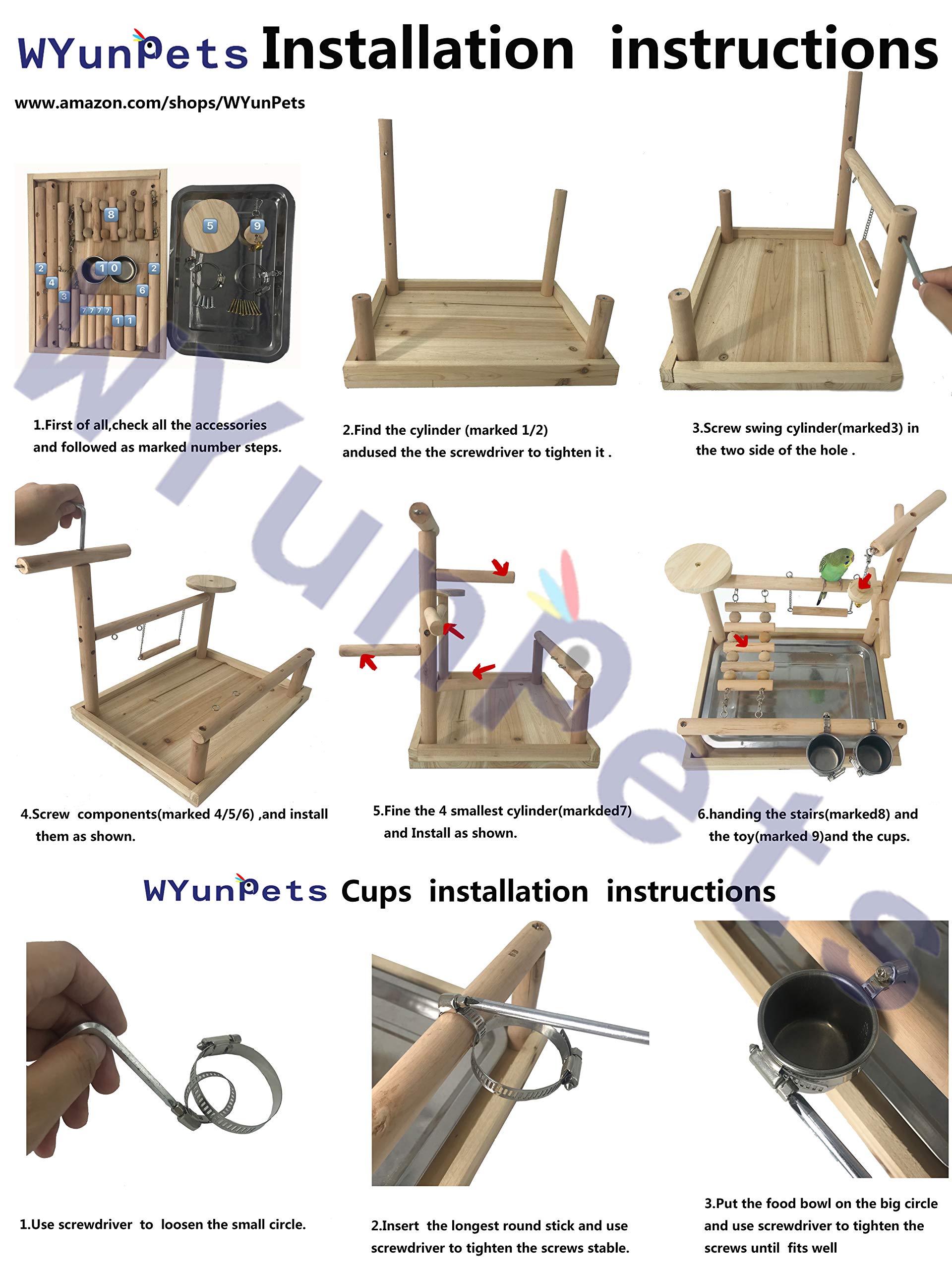 Premium Wooden Parrot Playstand with Ladder, Feeder Cups & Toys - Bird Play Gym for Exercise & Fun - Perfect for Macaws, Cockatoos & Large Parrots - Indoor & Outdoor Bird Activity Center