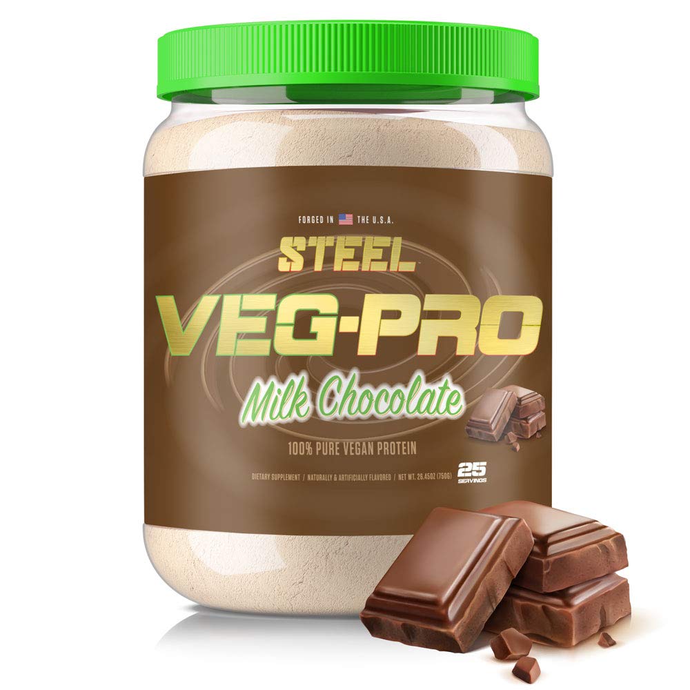 Steel Supplements Veg-PRO Vegan Protein Powder - Milk Chocolate Flavor, 25 Servings (1.65lbs) | Organic Plant-Based Protein with BCAA Amino Acids | Gluten Free, Dairy Free, Low Carb | Perfect for Post-Workout Recovery & Muscle Building