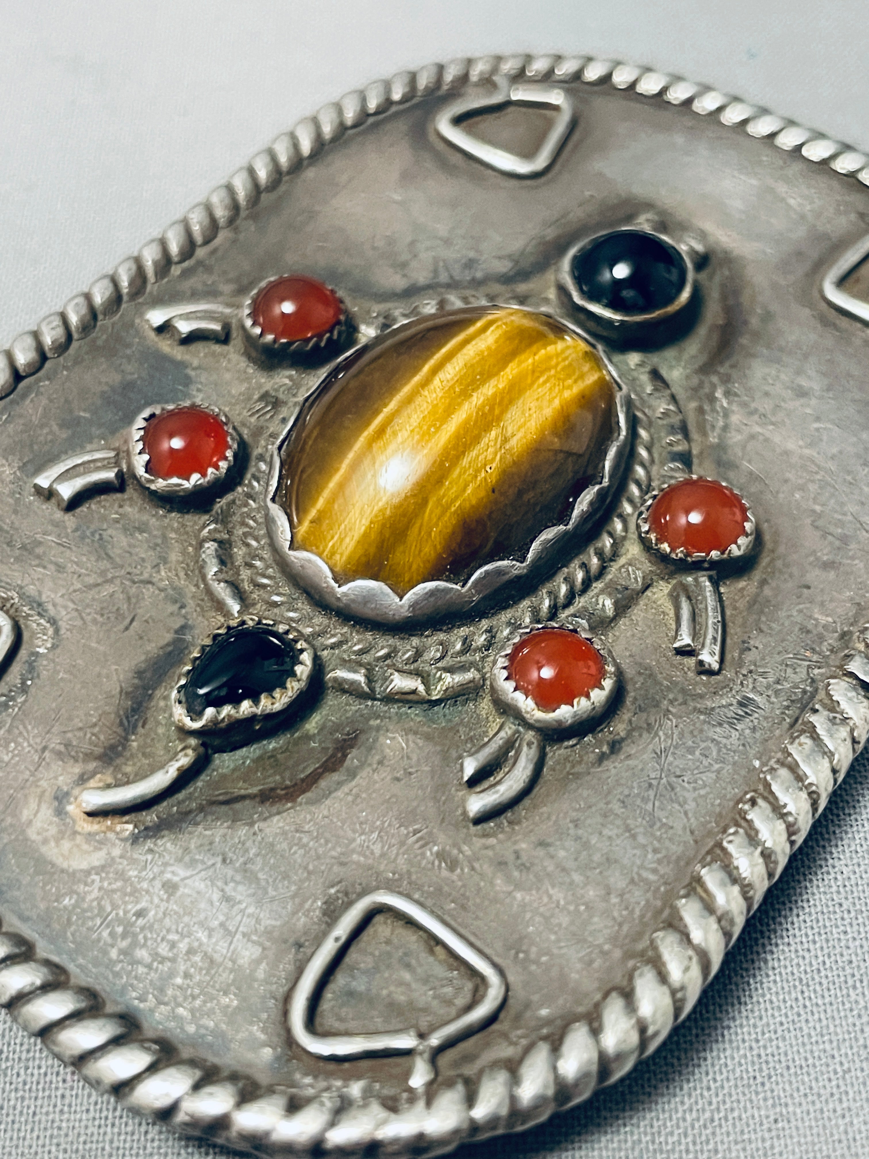 Vintage Navajo Turtle Sterling Silver Buckle - 100 Grams Authentic Native American Jewelry - Perfect for Western Belts, Boho Fashion & Cultural Accessories