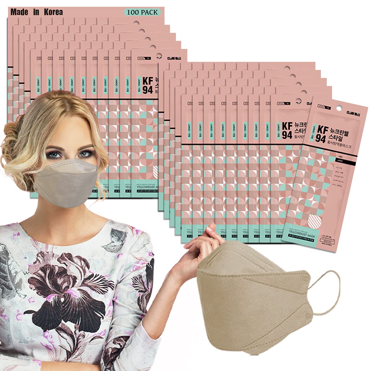 Premium KF94 Face Masks for Adults - 4-Layer Comfortable & Breathable Protection - Individually Packed (50-Pack) - Ideal for Travel, Work, and Daily Protection Against Dust & Allergens
