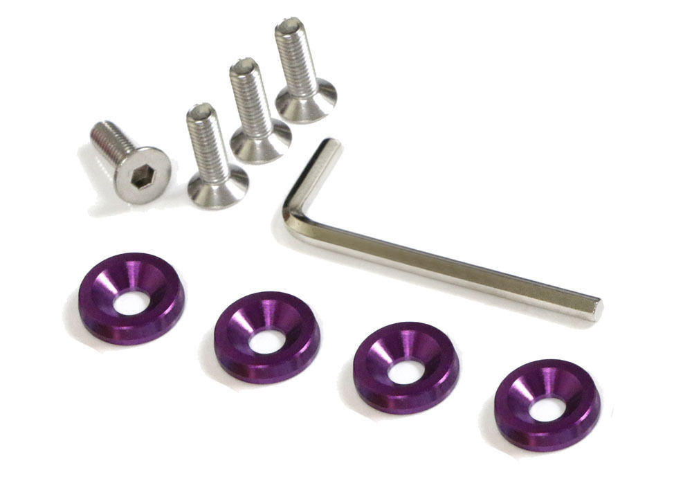 JDM Racing Style Purple Aluminum Washers & Bolts Kit - Car Fender & Bumper Fastener Set (4-Piece) - Perfect for Custom Car Mods, Motorcycle Upgrades & DIY Automotive Projects