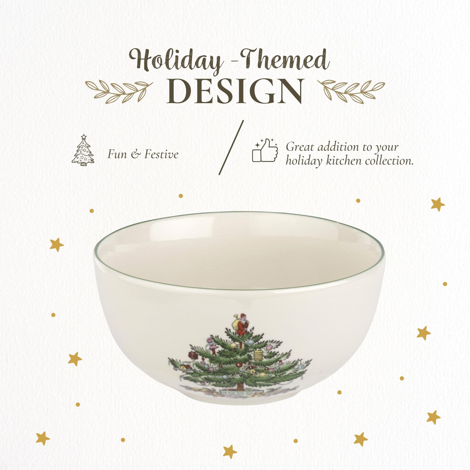 Spode Christmas Tree 5.5-Inch Fruit Salad Bowl Set of 4 - Classic Holiday Earthenware Serving Bowls for Cereal, Dessert, Christmas Treats - Microwave, Dishwasher & Oven Safe Tableware - Perfect for Holiday Parties, Family Gatherings & Festive Dining Decor