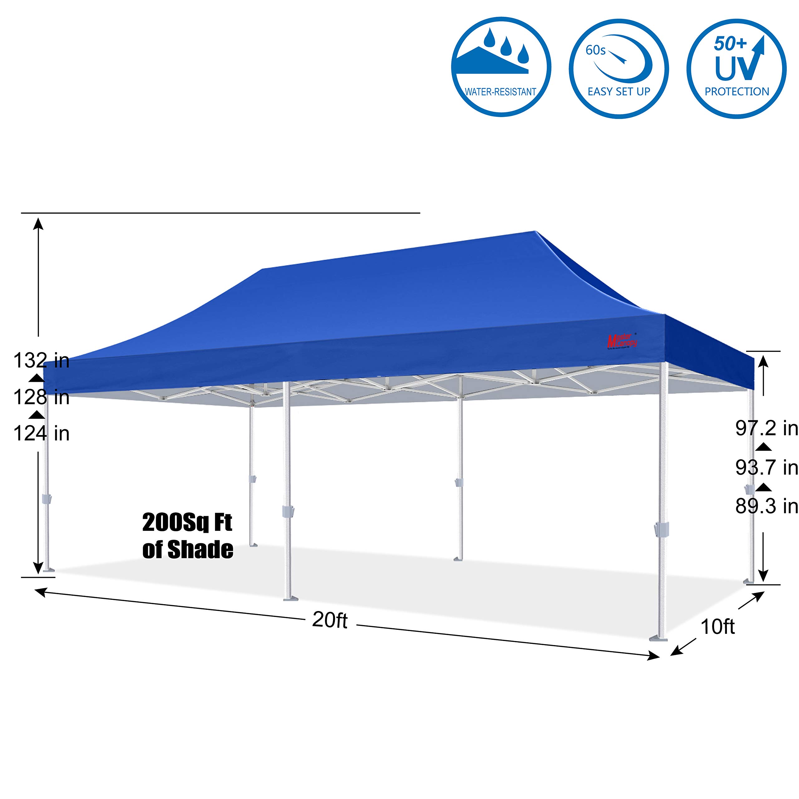 MASTERCANOPY Premium Heavy Duty 10x20 Pop Up Commercial Instant Canopy Tent - Waterproof & UV Protection (Blue) - Perfect for Outdoor Events, Farmers Markets, Beach Parties & Camping