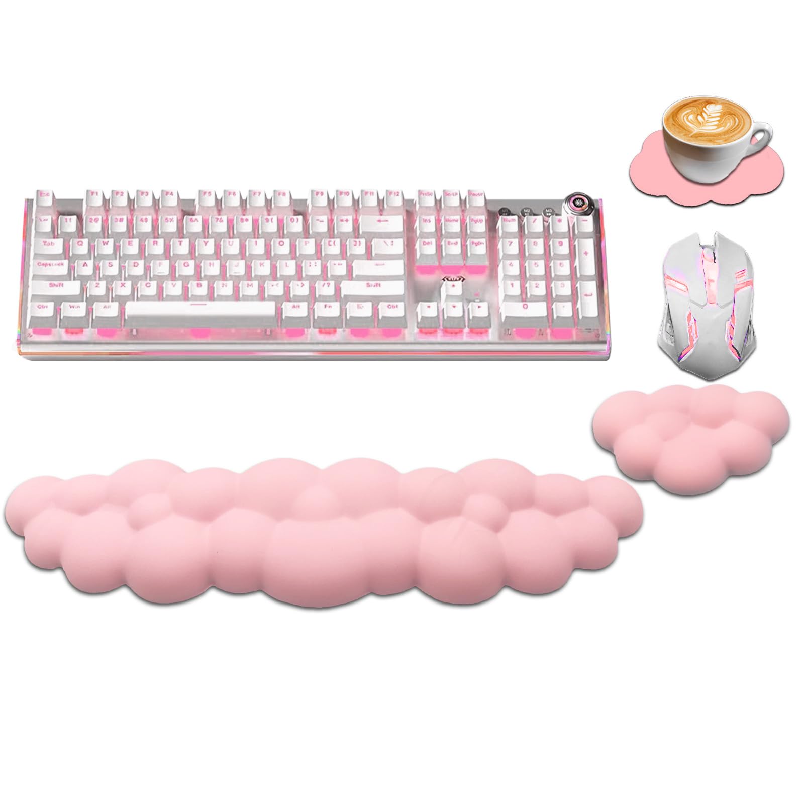 Ergonomic Keyboard Wrist Rest - PU Leather Memory Foam Cloud Pad for Pain Relief, Gaming, Office, Typing, Laptop & Computer Use, Pastel Pink for Comfort & Style