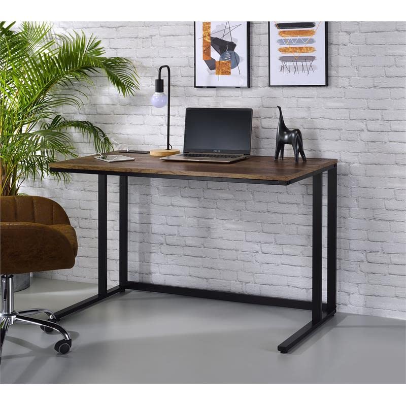 Acme Tyrese Walnut & Black Wooden Rectangle Writing Desk with USB Port - Perfect for Home Office, Study & Workspace