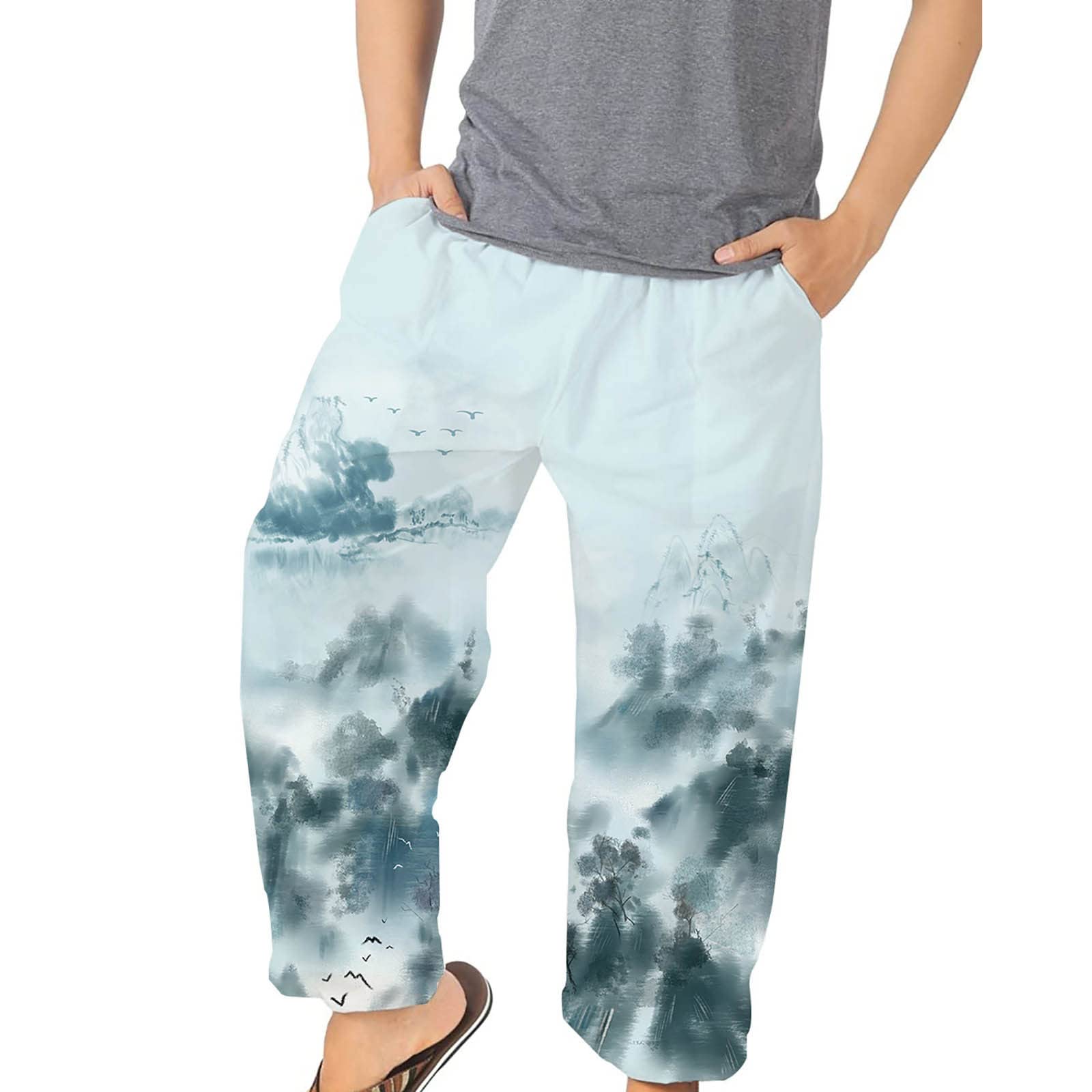 Men's Lightweight Beach Harem Pants - Drawstring Casual Cropped Trousers with Pockets for Summer, Yoga, and Travel