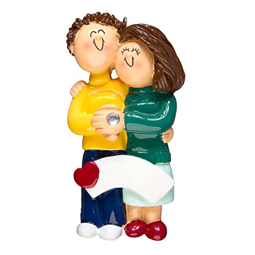 Personalized Engaged Couple Christmas Tree Ornament - Brown Male & Female - Perfect for Wedding Proposal, Anniversary Gift & Holiday Decor