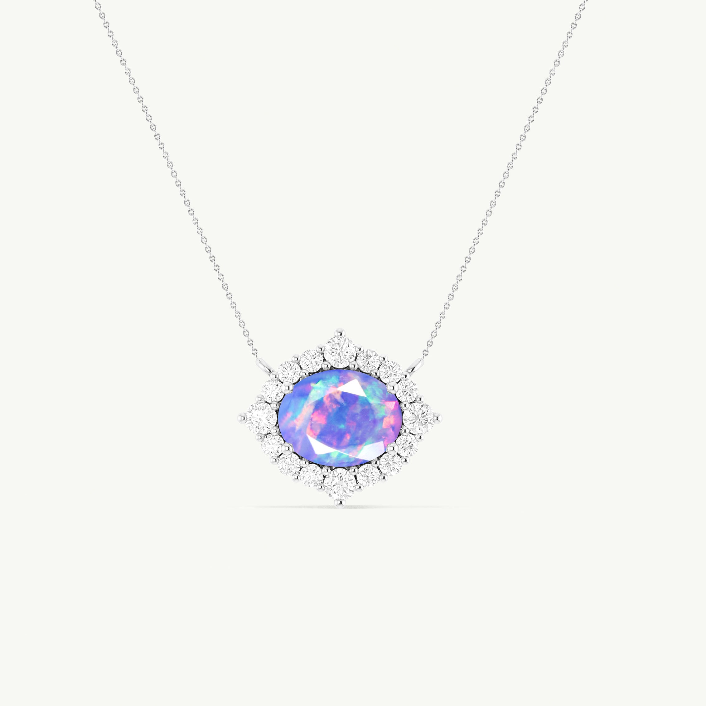 Natural Lavender Opal Oval Pendant Necklace with Zircon Halo - Elegant Sterling Silver Chain for Women | Perfect for Weddings, Date Nights & Special Occasions