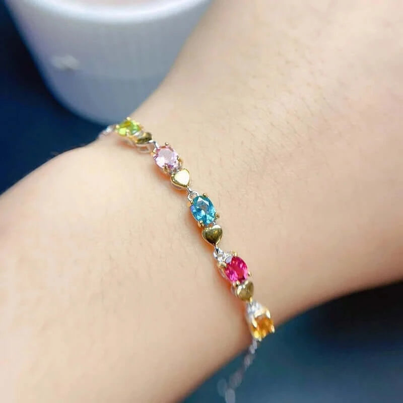 Vibrant Multi-Color Tourmaline Gemstone Bracelet for Women | Handmade Healing Crystal Jewelry | Perfect for Meditation, Yoga & Spiritual Gifts (B078)