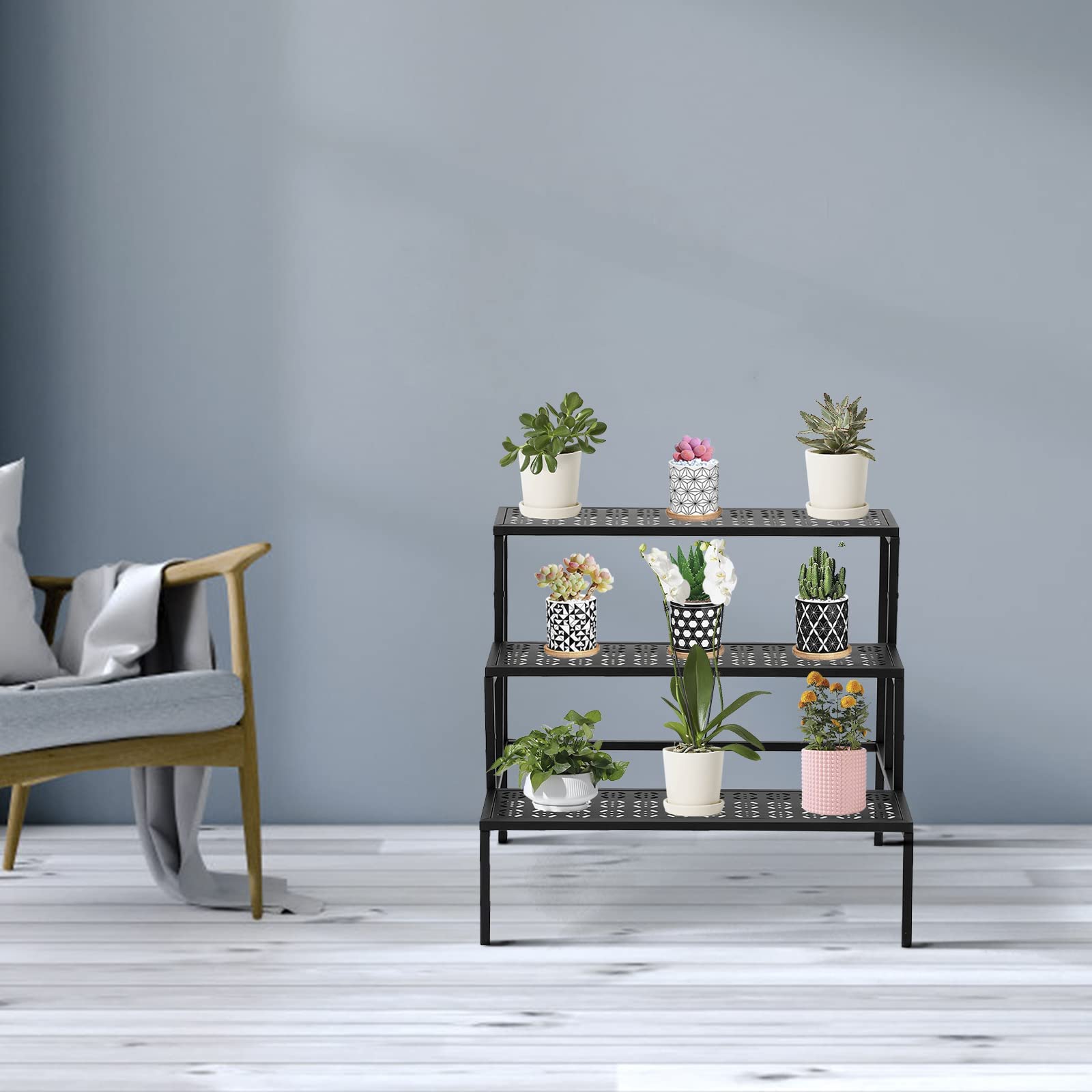3-Tier Metal Plant Stand Indoor Outdoor - Sturdy Tiered Flower Pot Holder, Garden Ladder Shelf for Plants, Succulents & Home Decor | Perfect for Balcony, Patio & Living Room Display