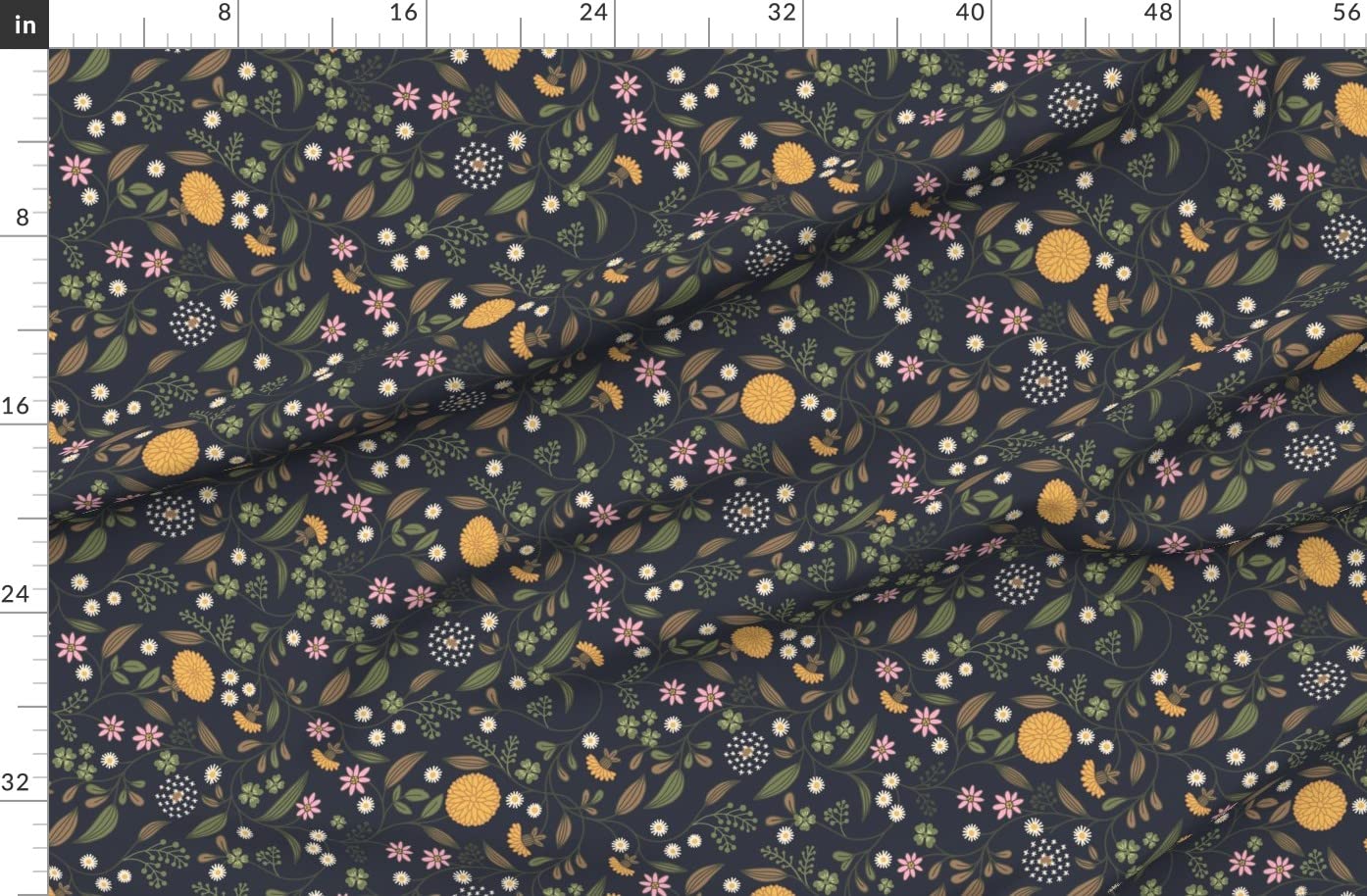 Floral Black Nature Clover Weeds Dandelion Greens Printed Denim Fabric by The Yard - Bottomweight Cotton Material for Apparel, Home Decor & Upholstery | Perfect for DIY Dresses, Curtains, Throw Pillows and Furniture Projects