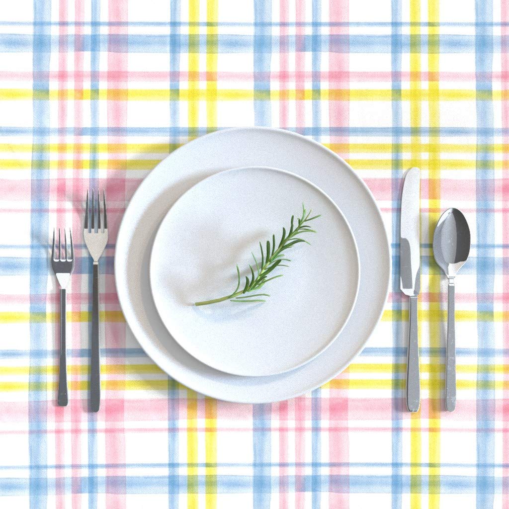 Easter Watercolor Plaid Pink Cotton Sateen Tablecloth 70