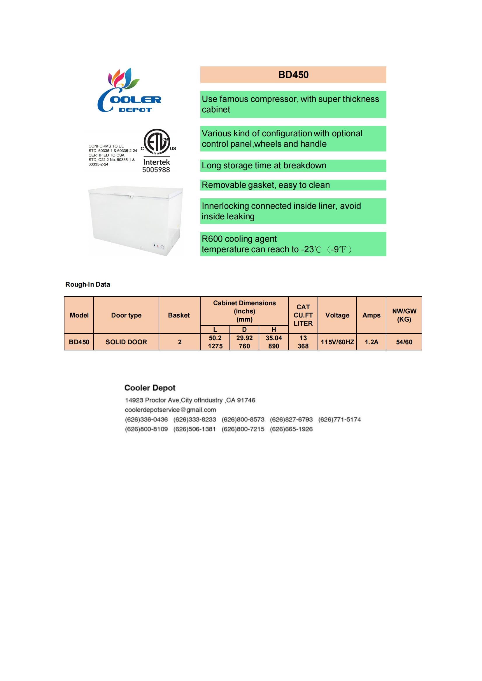 13 Cu.ft Commercial Chest Freezer - NSF Certified Restaurant Freezer, 50 Inch White Flat Top with Storage Baskets (Model BD450) - Perfect for Restaurants, Catering, and Food Storage Businesses