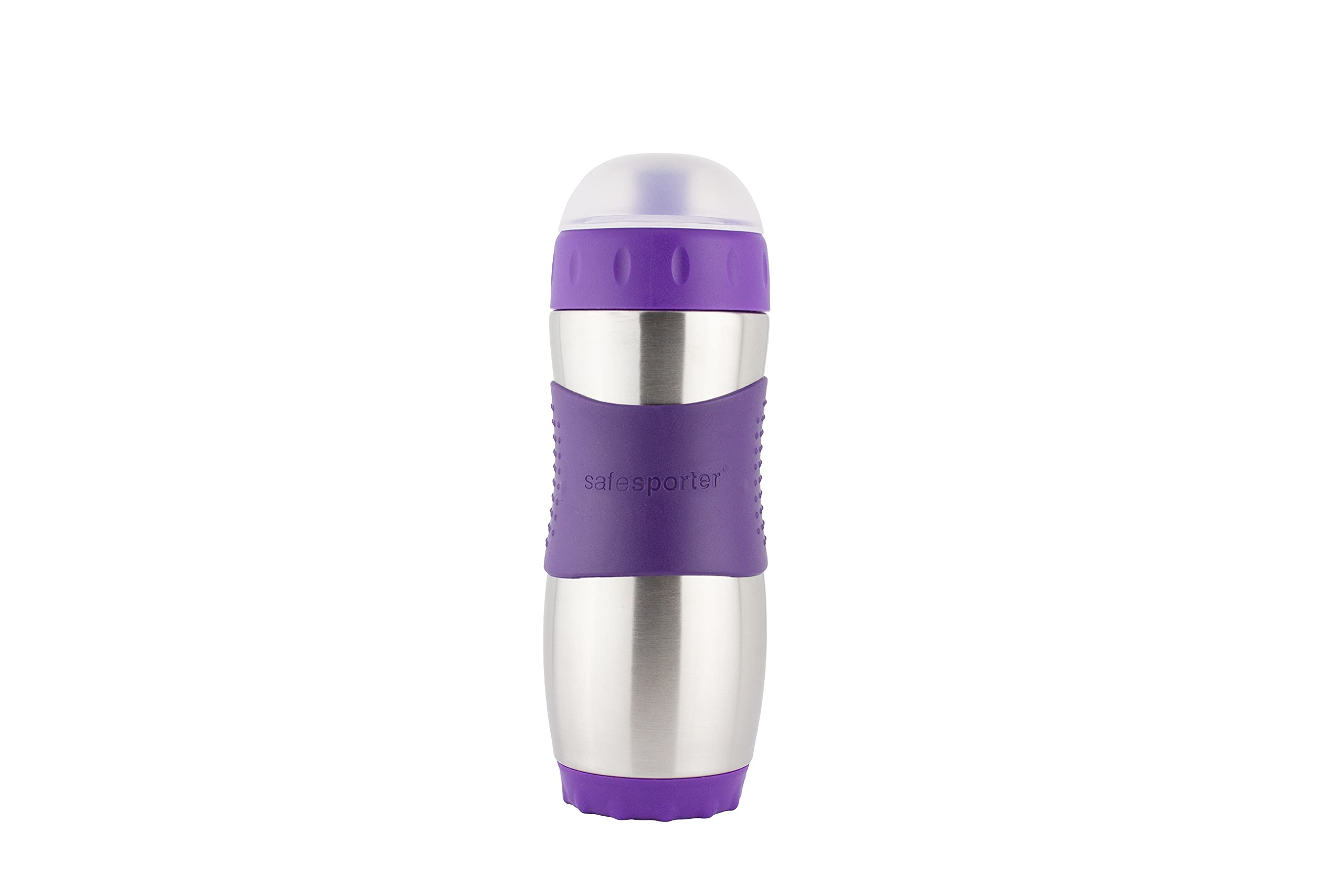 Kid Basix Safe Sporter Stainless Steel Water Bottle - 16oz Leak Proof & Dishwasher Safe with Easy Pull Spout & Mud Cap - Perfect for School Lunch, Sports, Hiking & Outdoor Activities - Purple