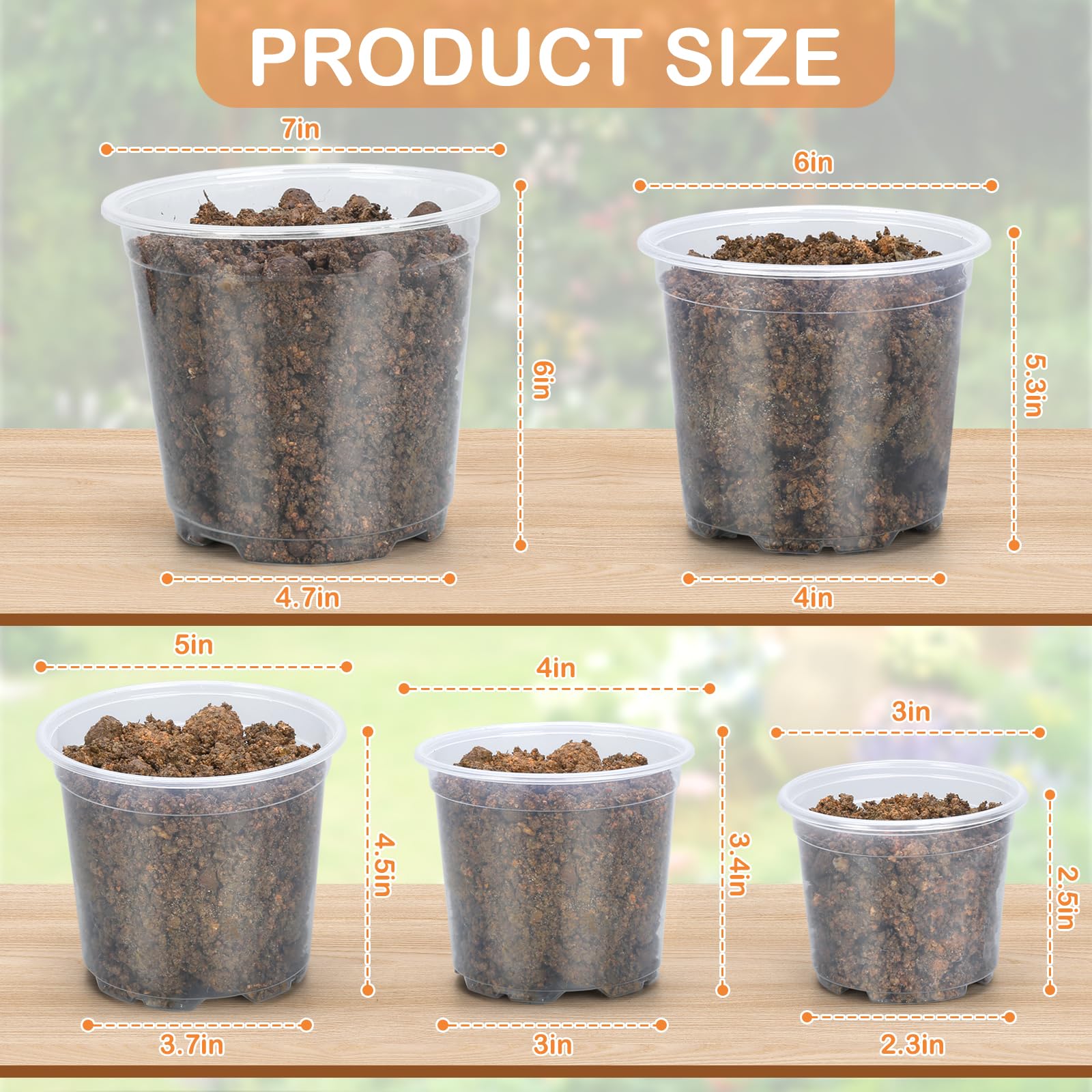 45 Pack 7/6/5/4/3 Inch Clear Plastic Plant Pots with Drainage Holes - Transparent Nursery Pots Variety Pack for Indoor Outdoor Plants, Seed Starting, Herb Garden & Succulent Containers - Flexible Garden Pots for Home Decor, Balcony & Greenhouse Use