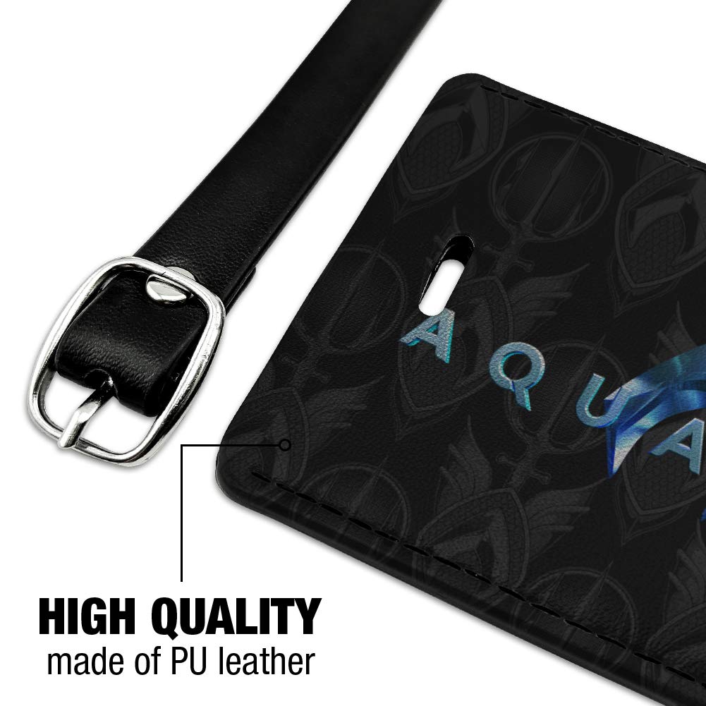 Aquaman Movie Logo Rectangle Leather Luggage Tag - Durable Carry-On ID Tag for Suitcases, Backpacks & Travel Bags | Perfect for Superhero Fans & Travel Enthusiasts