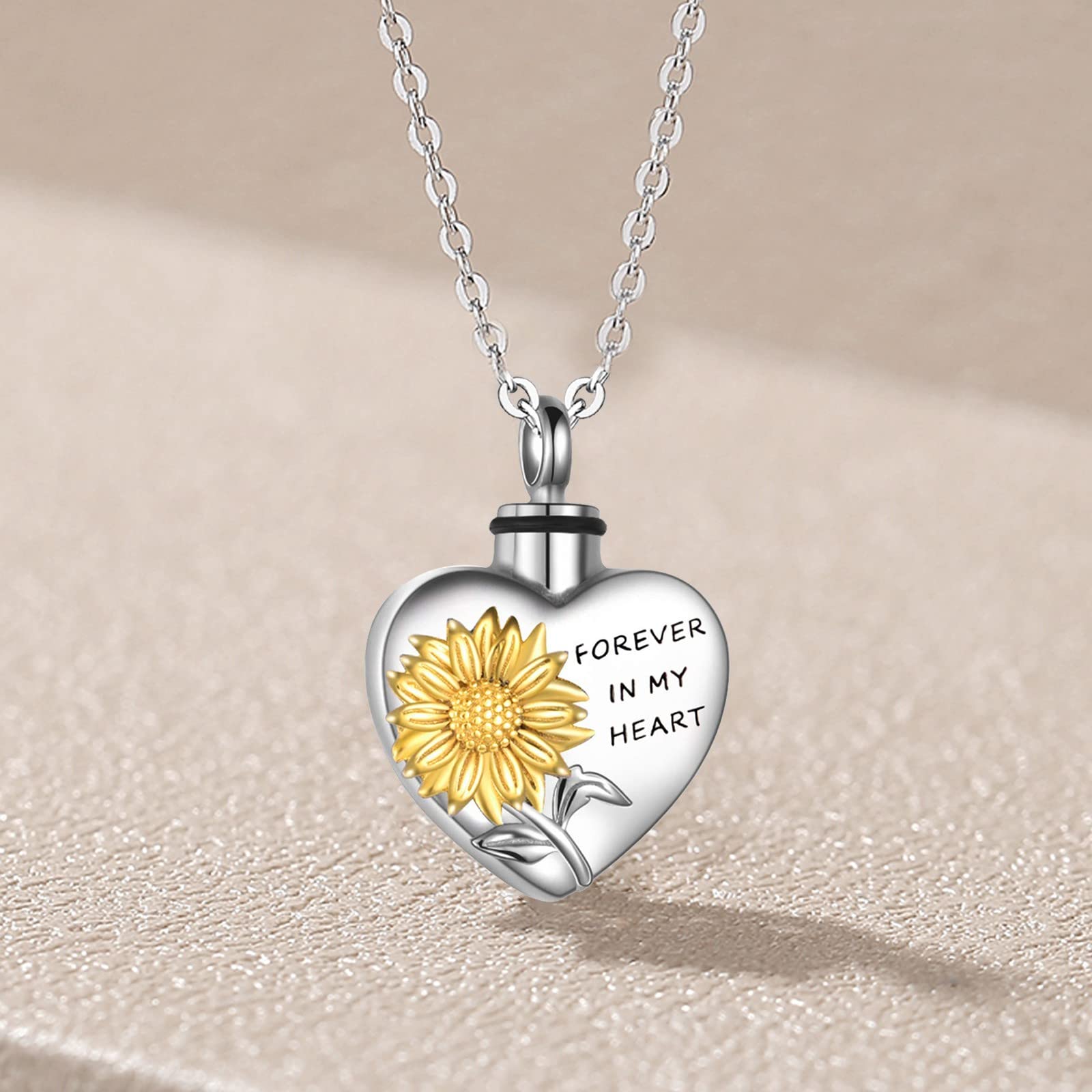 2 Initial Necklaces for Women - Sunflower Memorial Jewelry for Ashes - Personalized Keepsake Pendant for Loved Ones & Pets (Silver, 2.1x1.5cm) - Perfect Sympathy Gift for Loss of Mother, Father, or Dog
