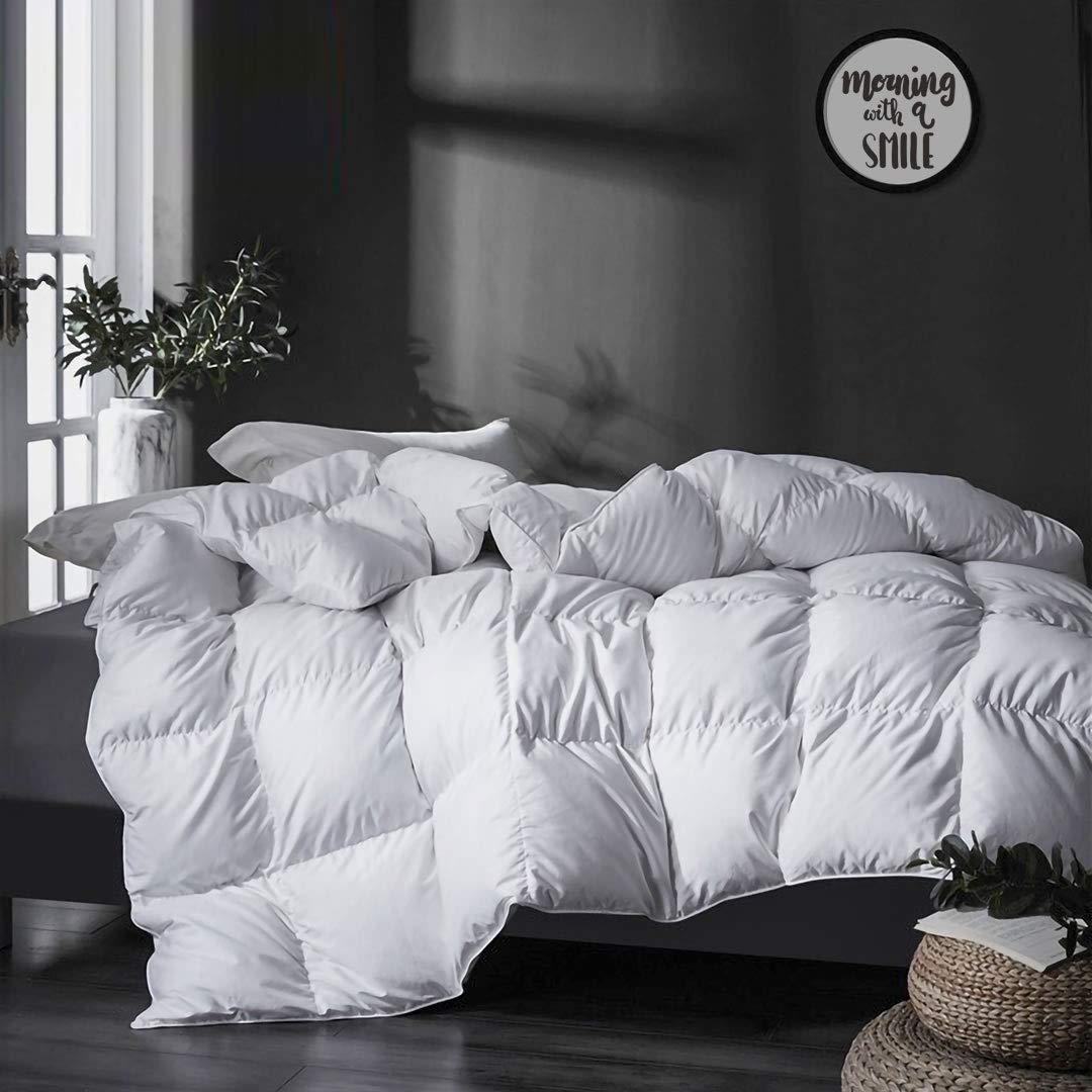 APSMILE 46oz Heavyweight Full/Queen Down Feather Comforter - Ultra Soft Winter Duvet Insert for Cold Weather, Hotel Luxury Bedding (90x90 Inches, White) | Perfect for Cozy Winter Nights & Guest Room Comfort