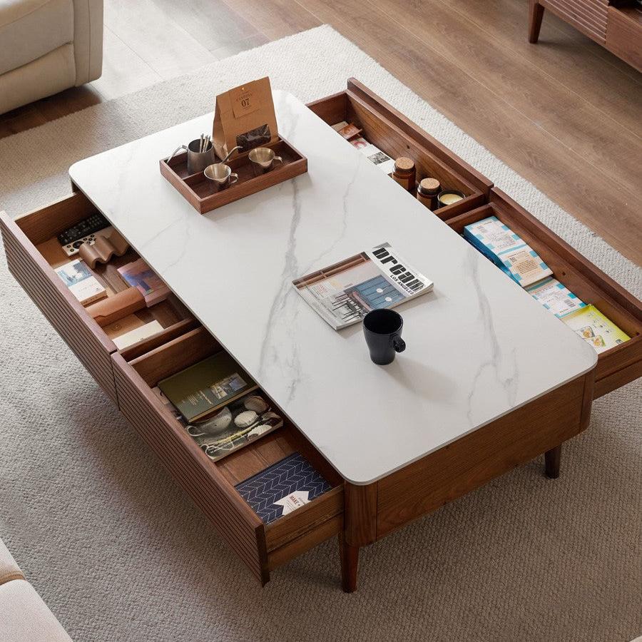 Handcrafted Black Walnut Coffee Table with Natural Slate Top - Rustic Modern Living Room Furniture for Home Decor