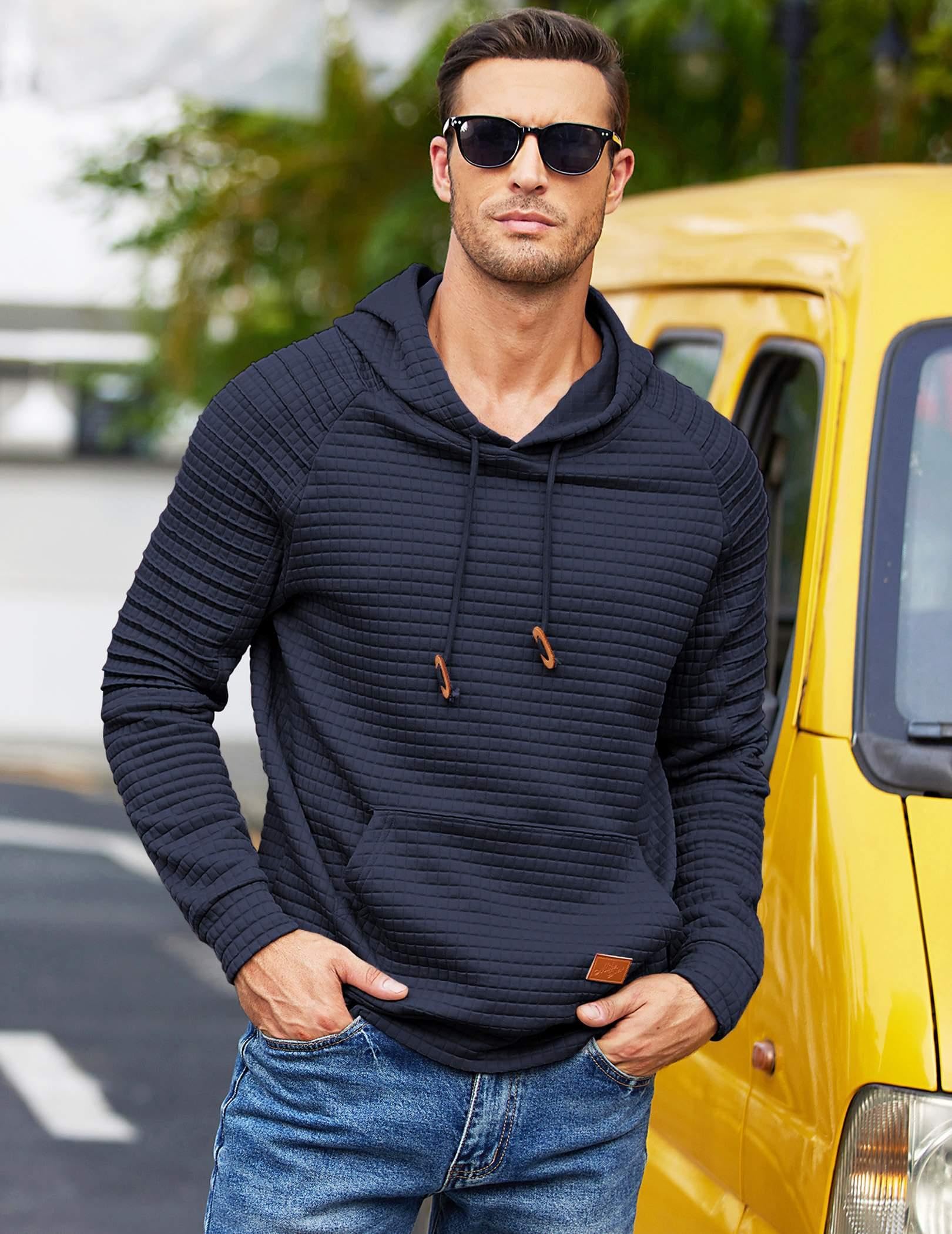 COOFANDY Men's Casual Pullover Hoodie - Long Sleeve Waffle Knit Sweatshirt with Kangaroo Pocket & Drawstring Hood | Perfect for Outdoor Activities, Lounge Wear & Street Style Fashion