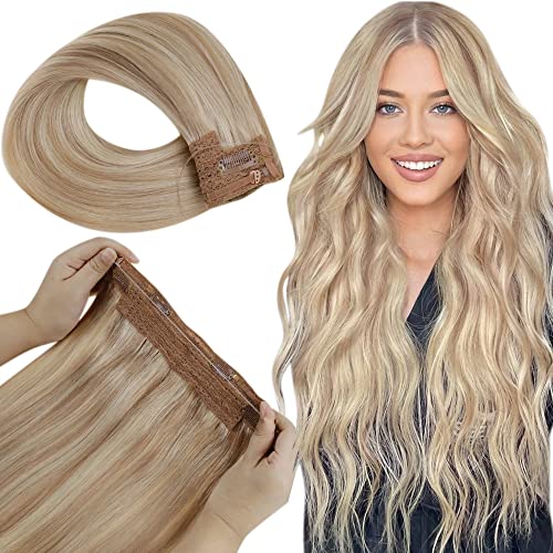Premium Fish Line Halo Hair Extensions with Invisible Clips - Seamless 100% Human Hair Extensions for Length & Volume - Perfect for Weddings, Parties & Daily Styling