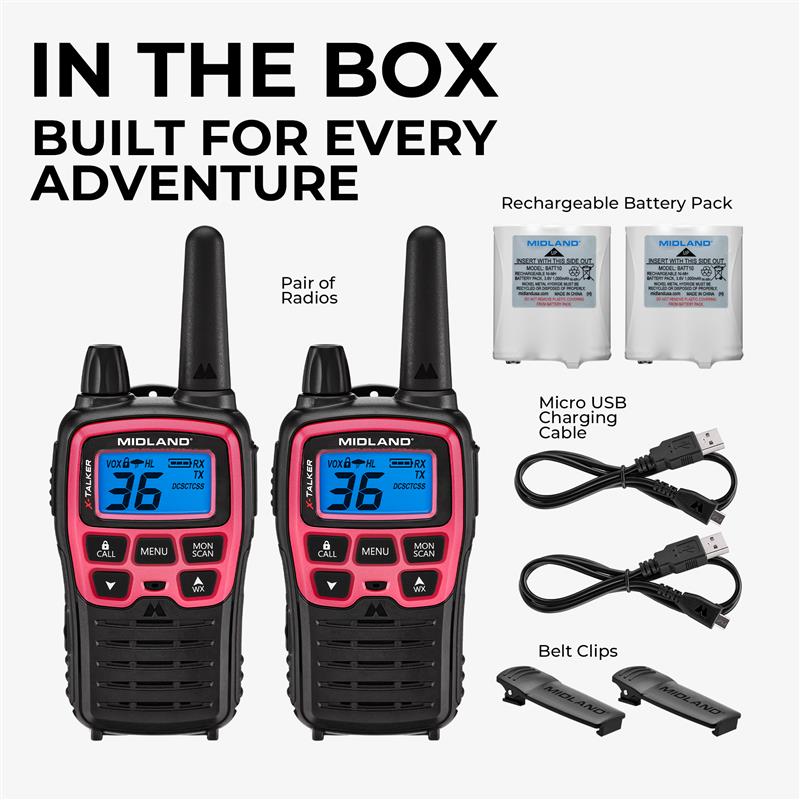 T71 X TALKER® FRS Walkie Talkie 2 Pack - Pink Walkie Talkies for Kids & Adults, Long Range Communication for Outdoor Adventures, Camping, Hiking & Events (T71PNK)