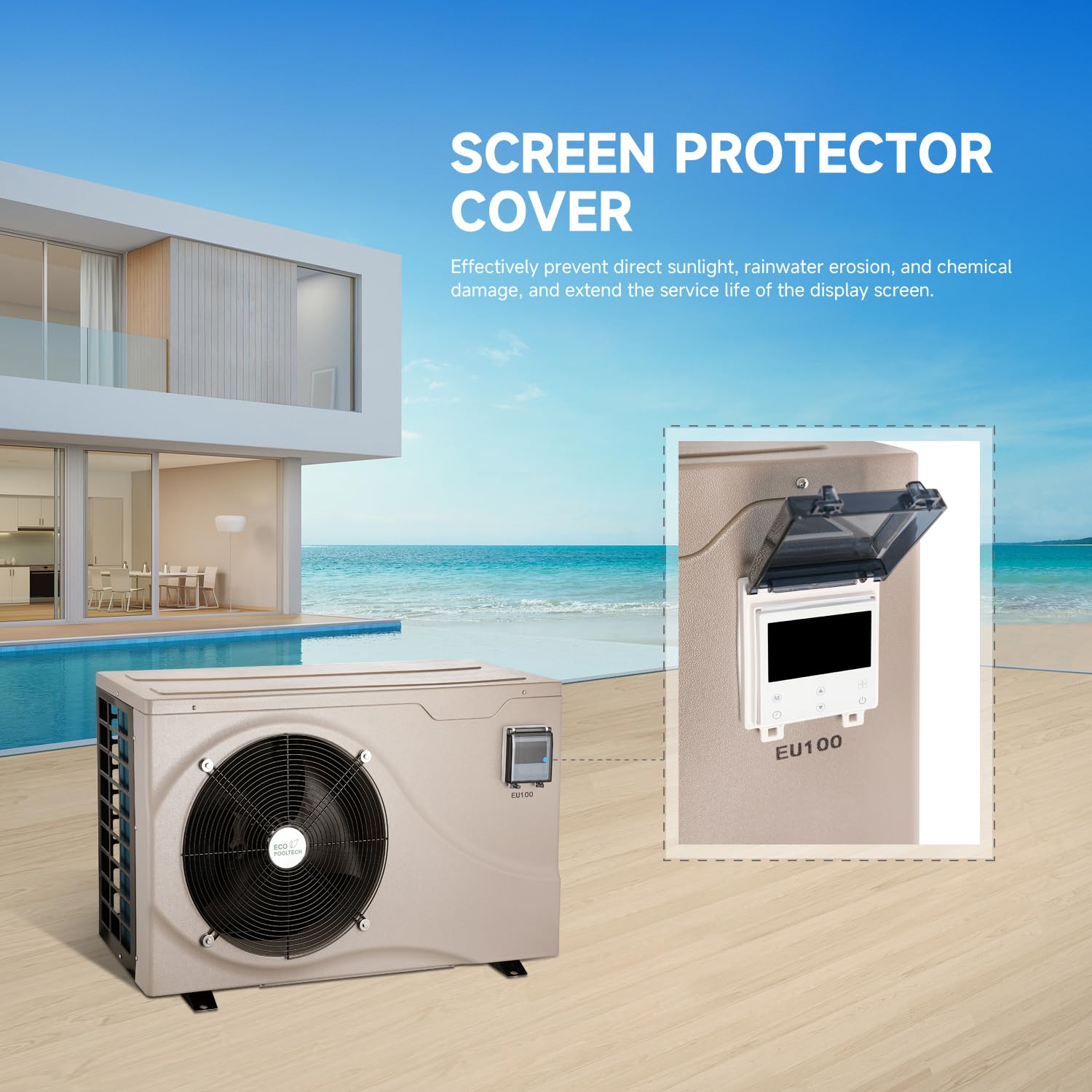 Energy Efficient 38,864BTU Swimming Pool Heat Pump for Inground & Above Ground Pools (Up to 10,000 Gallons) - 208V~230V/60Hz Inverter Technology - Perfect for Year-Round Swimming & Spa Relaxation
