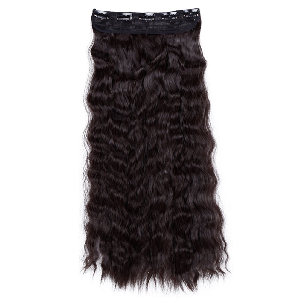 22 Inch One Piece Clip in Hair Extensions - Dark Brown Synthetic Curly Wavy Hairpiece (120g, 5 Clips) for Women | Perfect for Parties, Weddings & Daily Styling