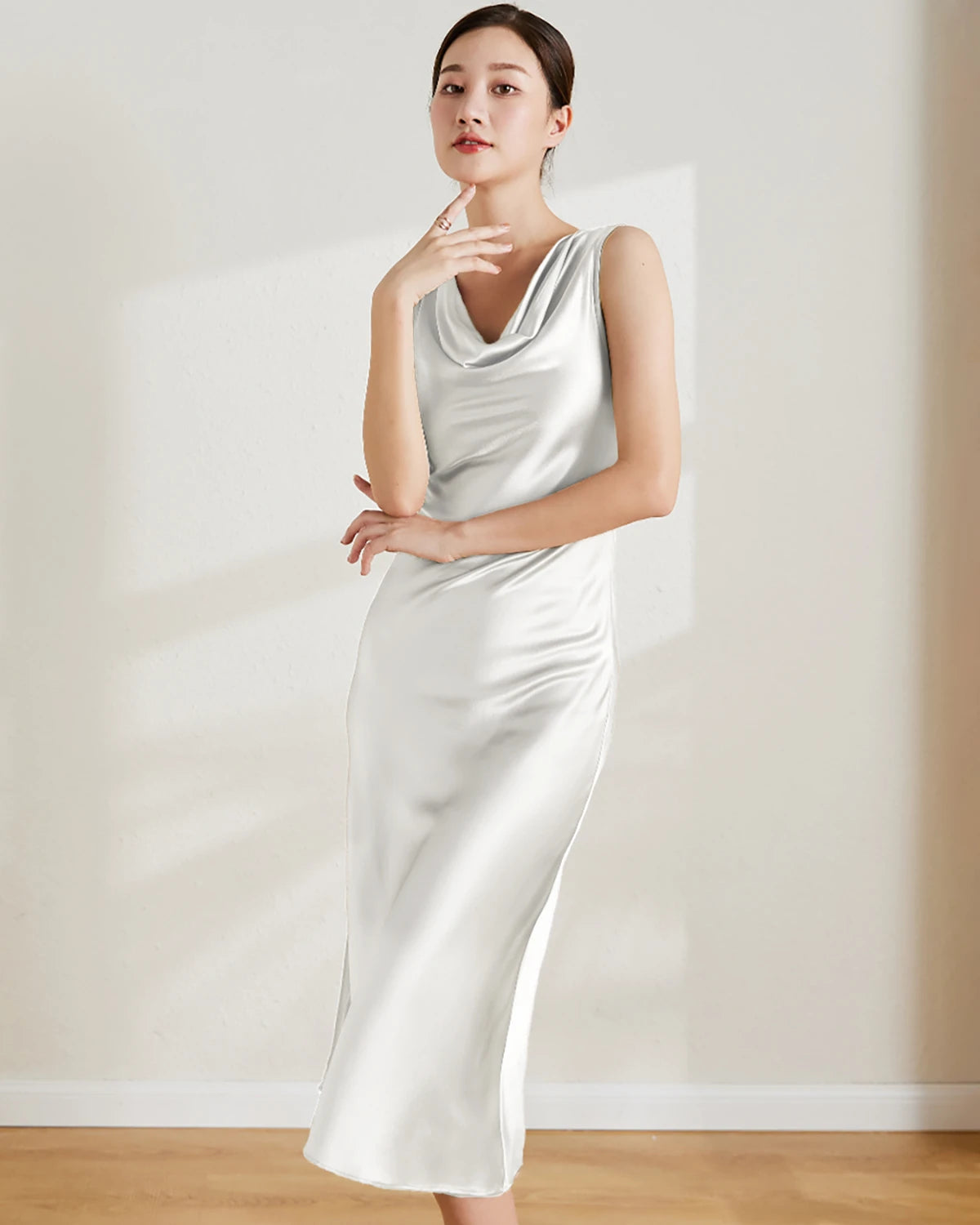 Elegant Sleeveless Silk Midi Dress for Women - Summer Casual & Evening Party Wear - Perfect for Weddings, Cocktails and Special Occasions