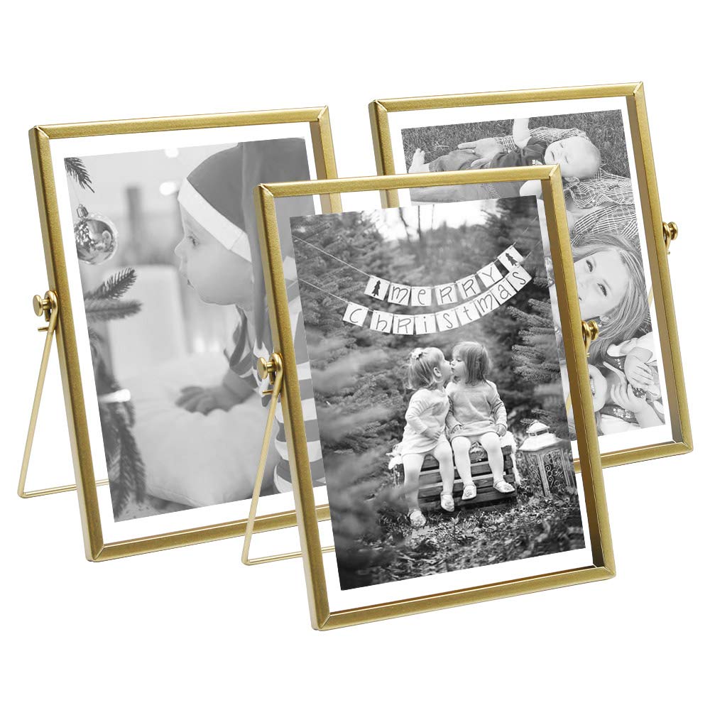 AceList Gold Metal Photo Frames 4x6 - Set of 3 for Tabletop Display