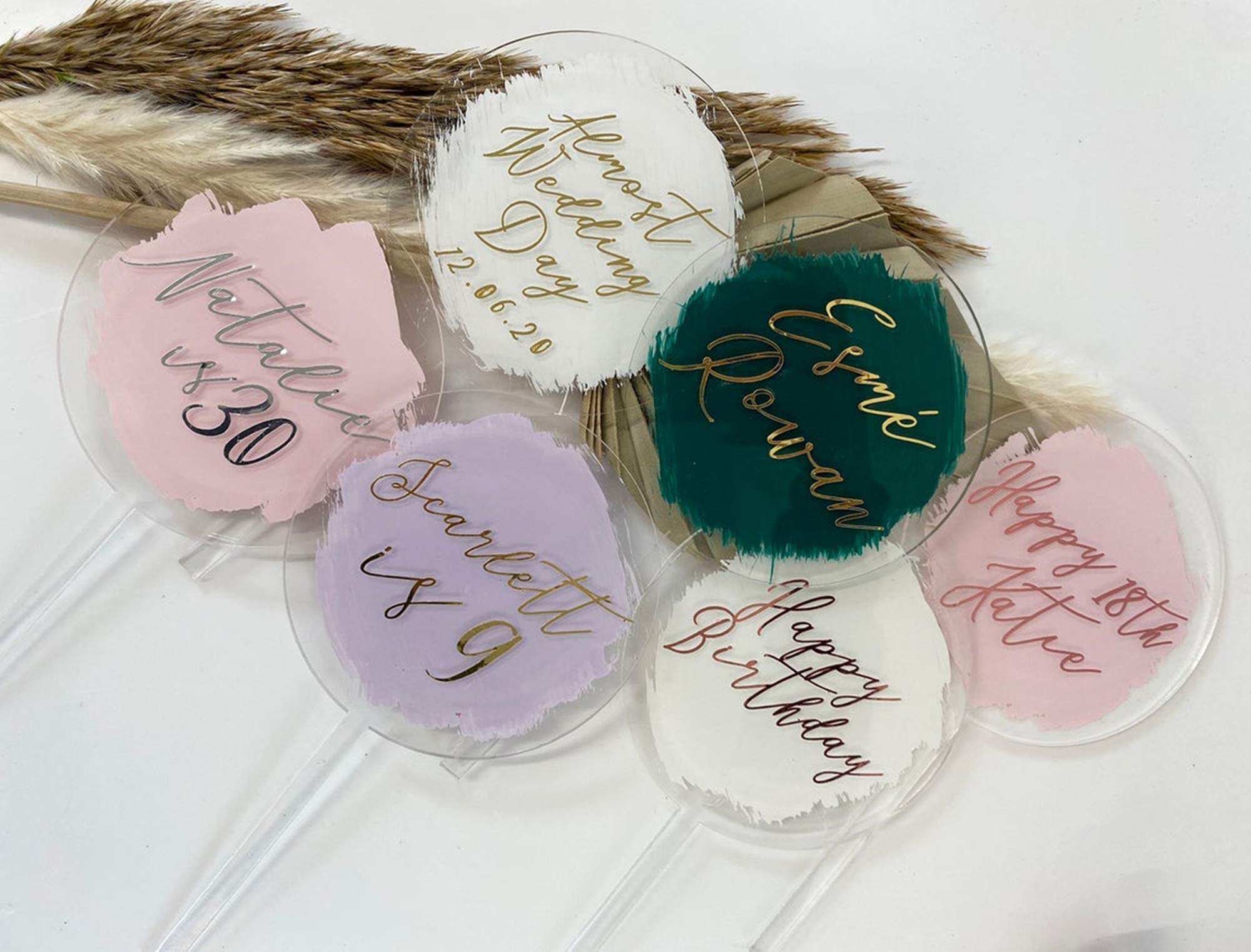 12PCS Clear Round Acrylic Cake Toppers - Customizable DIY Wedding Birthday Party Cake Decorations - Perfect for Anniversary, Baby Shower & Special Event Celebrations