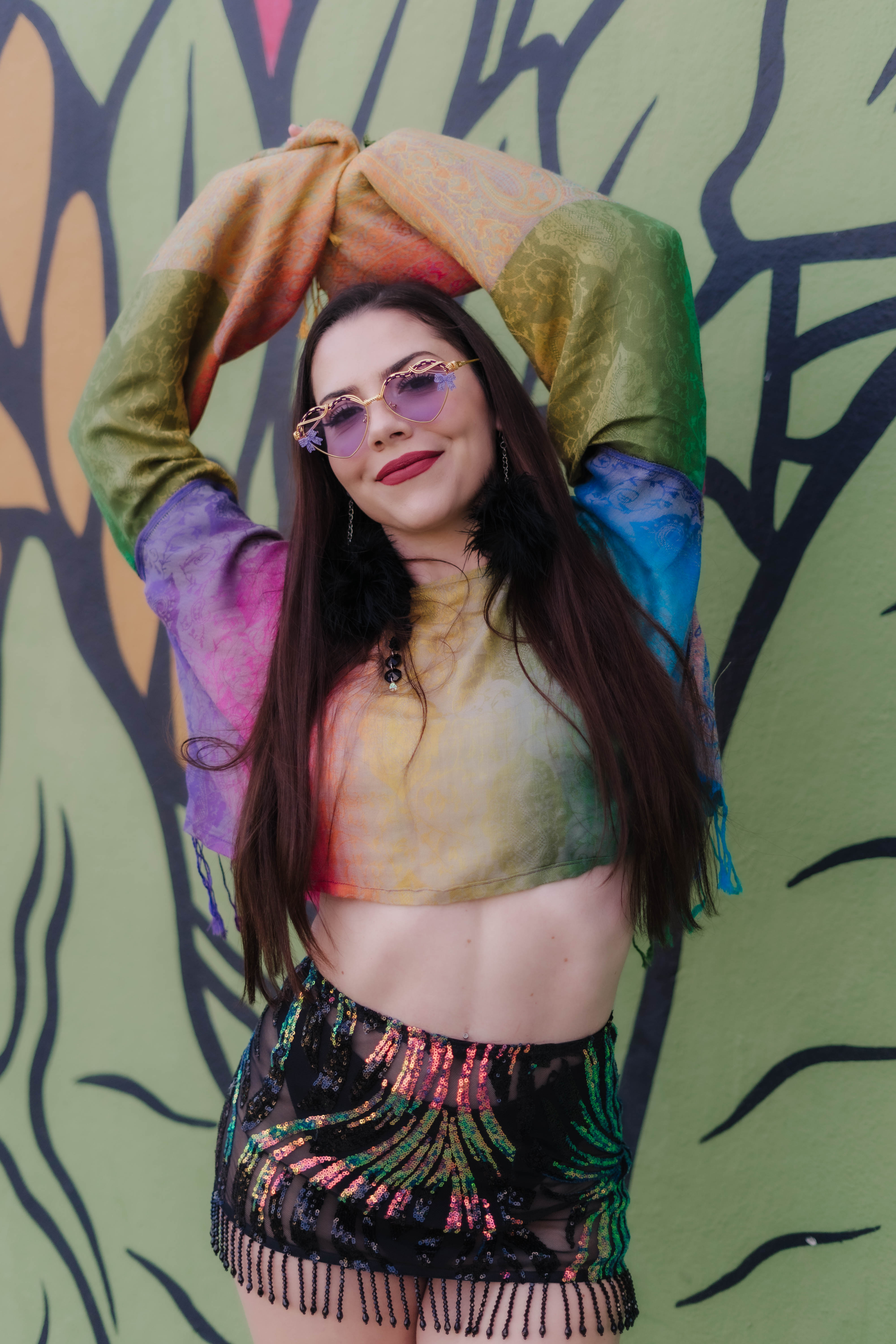 PASH LS CROP TOP - Classic Rainbow Print Long Sleeve Shirt for Women | Trendy Streetwear, Festival Outfit, Casual Wear