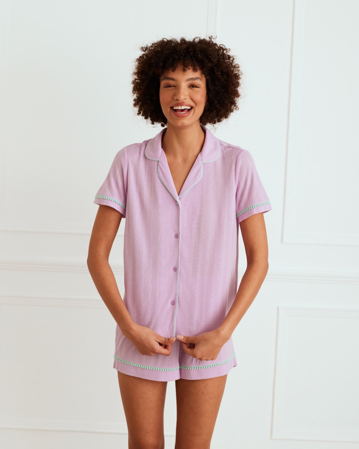 Women's Pointelle Button-Up Short Pajama Set - Soft Breathable Sleepwear for Summer Nights & Lounge Wear