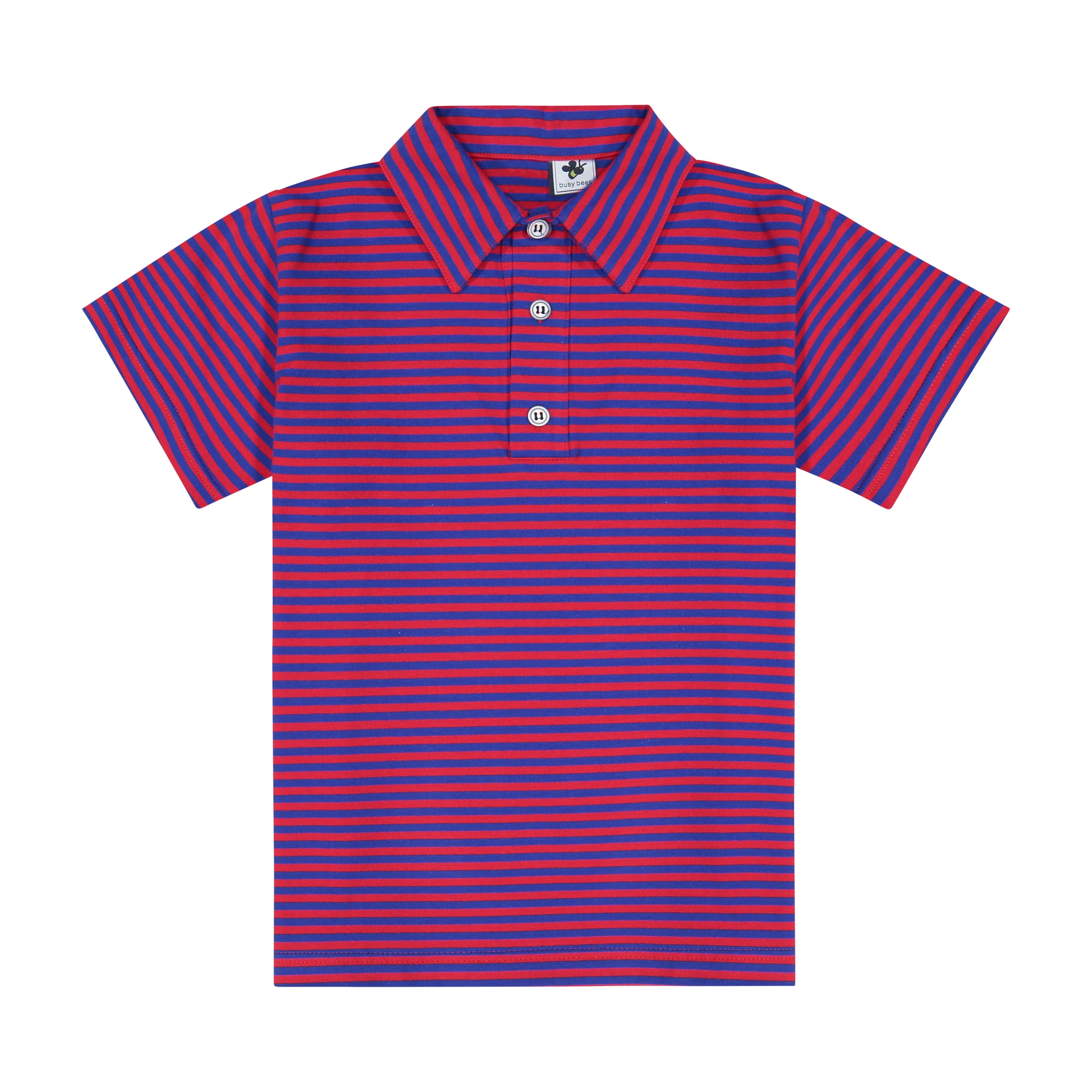 Boys Short Sleeve Polo Shirt - Red & Blue Striped Casual Top for Kids | Perfect for School, Playdates & Summer Outfits