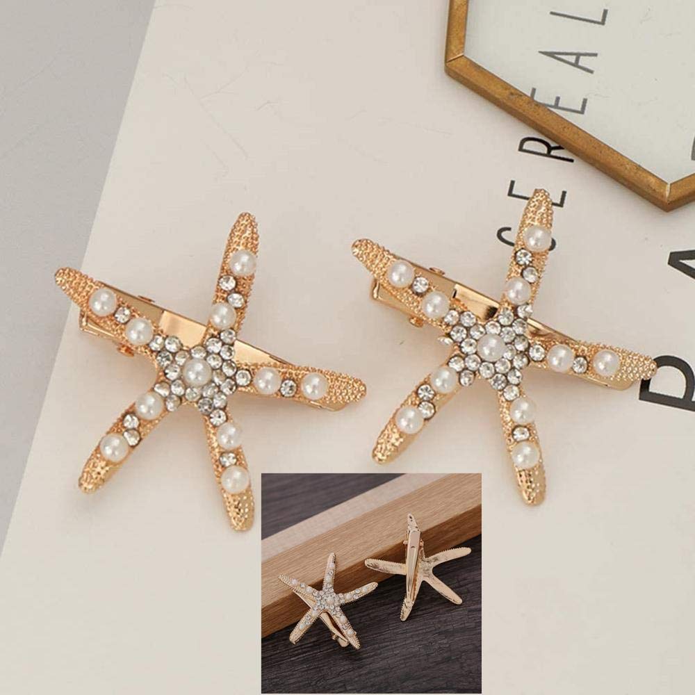 3Pcs Pearl Starfish Rhinestone Hair Clips - Elegant Mermaid Hair Accessories for Women & Girls | Perfect for Weddings, Parties, Beach Vacations, Photography & Special Occasions | Great Gift for Brides, Kids & Teens