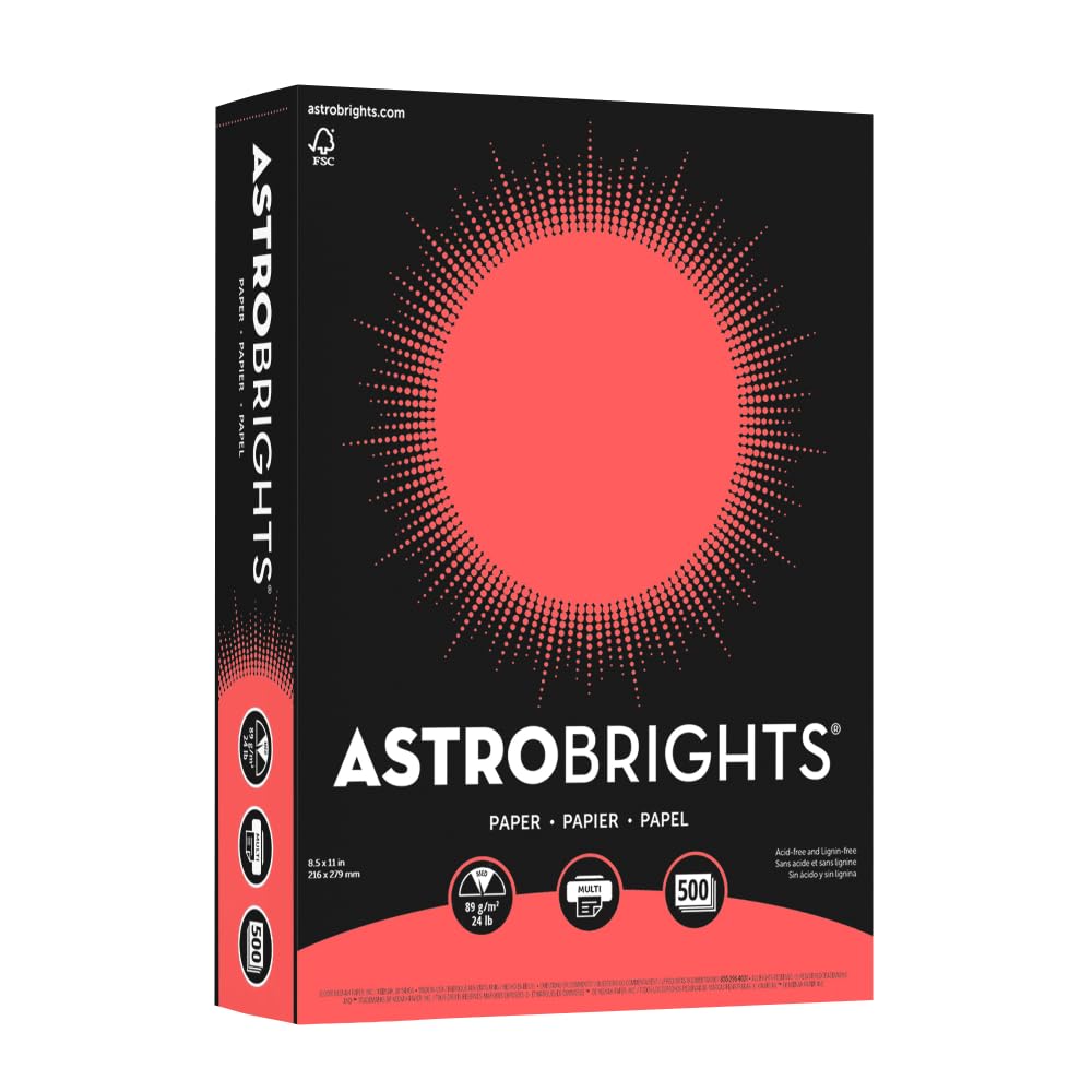 Neenah Astrobrights® Bright Color Paper - 24 Lb Letter Size (8.5 x 11 inches) - FSC Certified, 500 Sheets/Ream - Vibrant Rocket Red for Crafting, School Projects & Office Use
